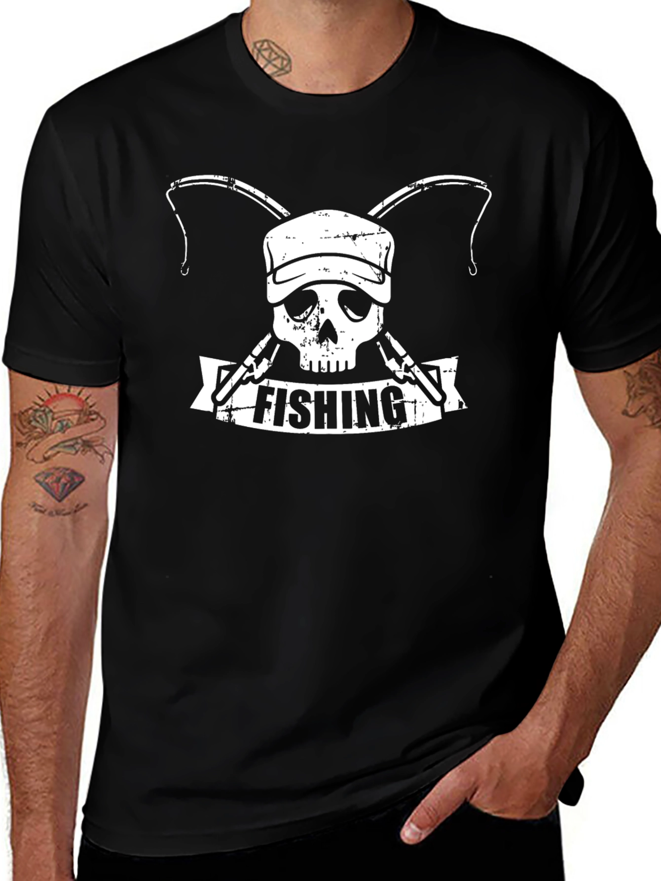 Camiseta Negra Calavera Pescador