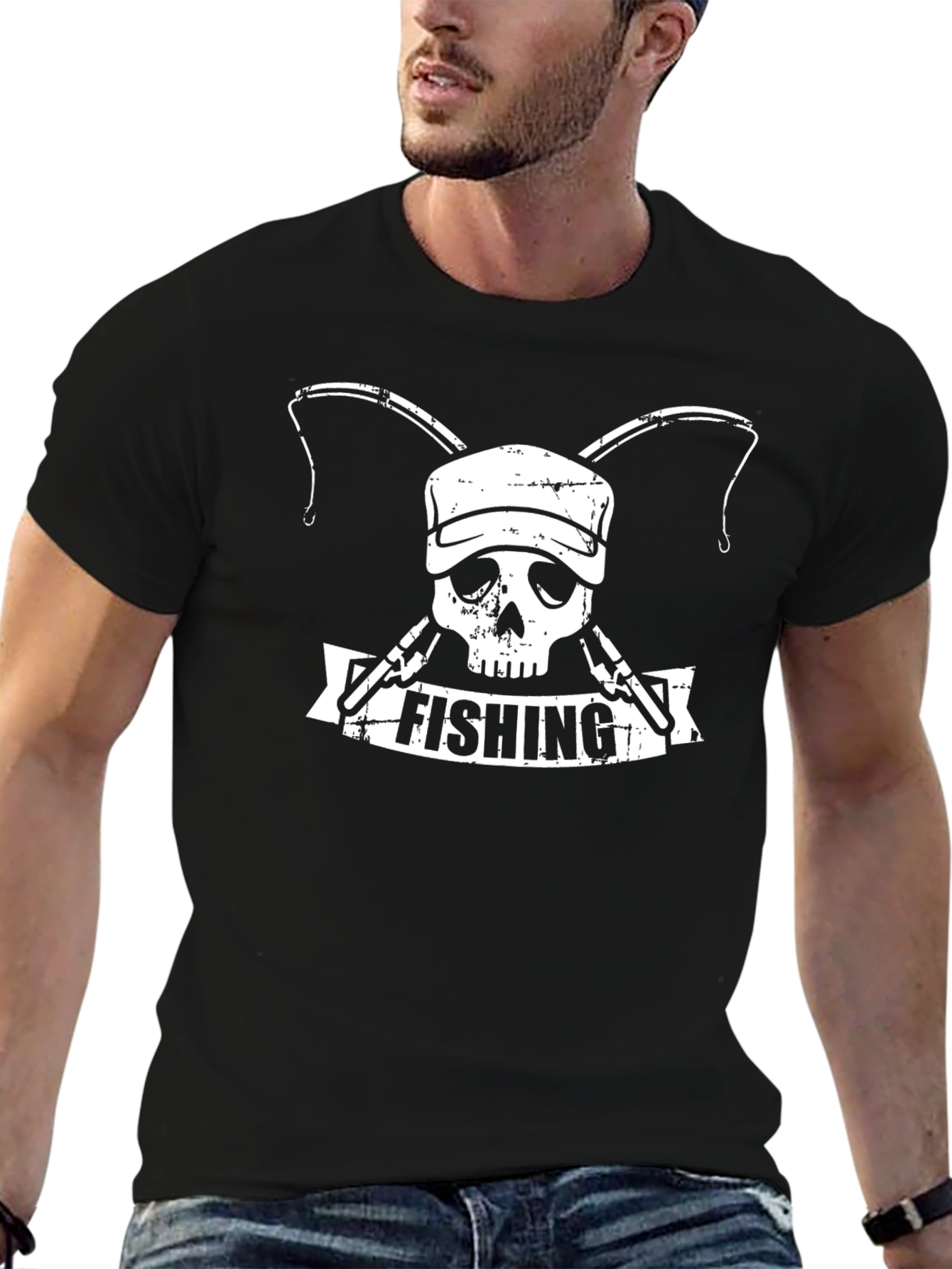 Camiseta Negra Calavera Pescador