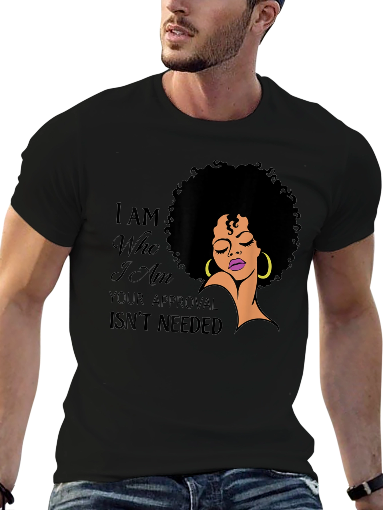 Camiseta Negra con Diseño Afro y Mensaje Inspirador