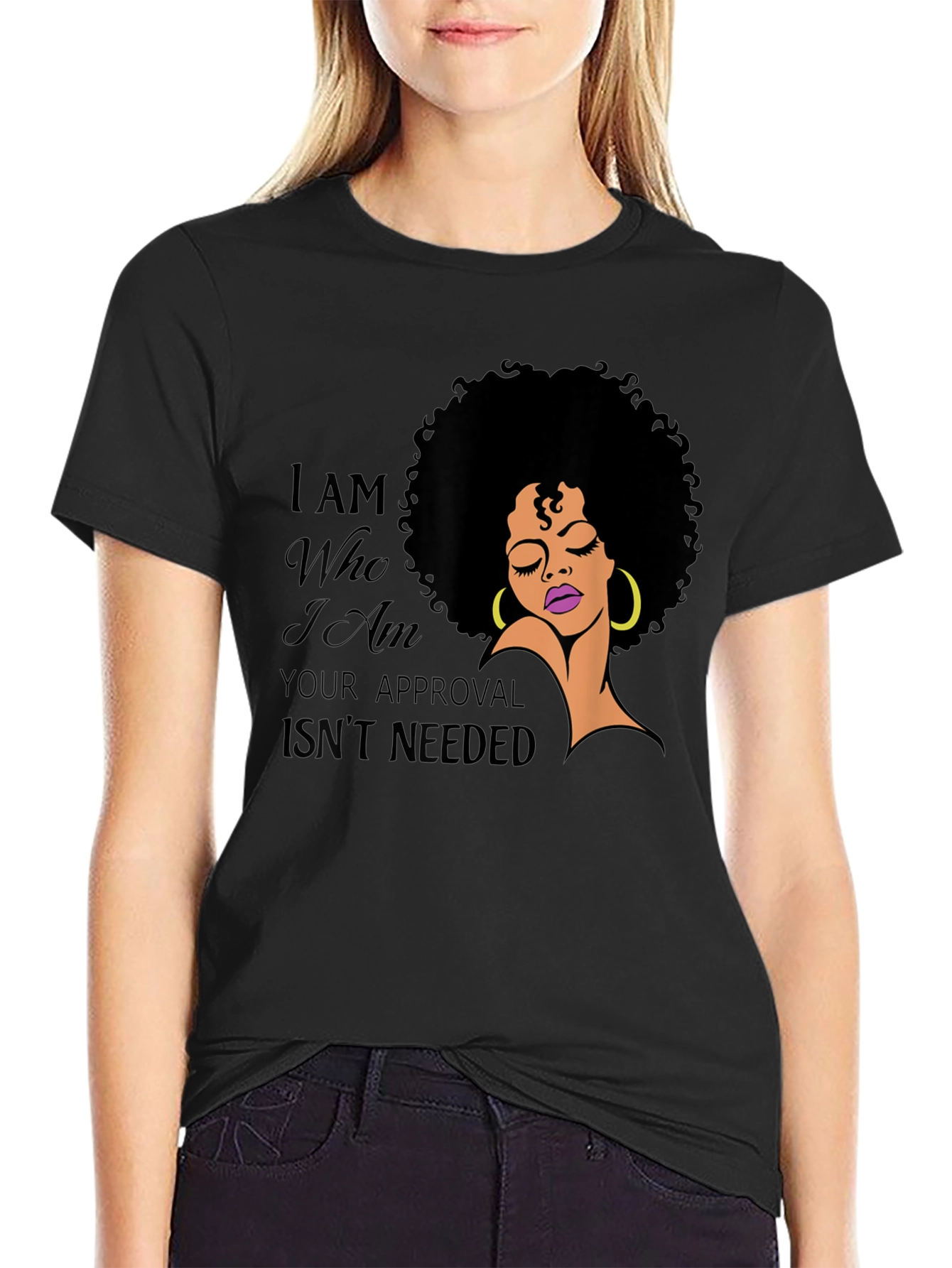 Camiseta Negra con Diseño Afro y Mensaje Inspirador