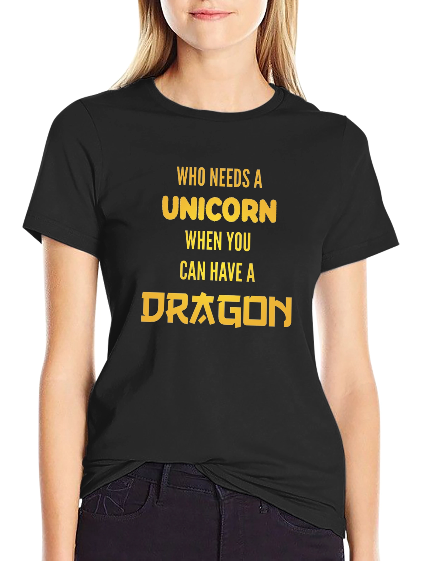 Camiseta Negra Dragón vs Unicornio