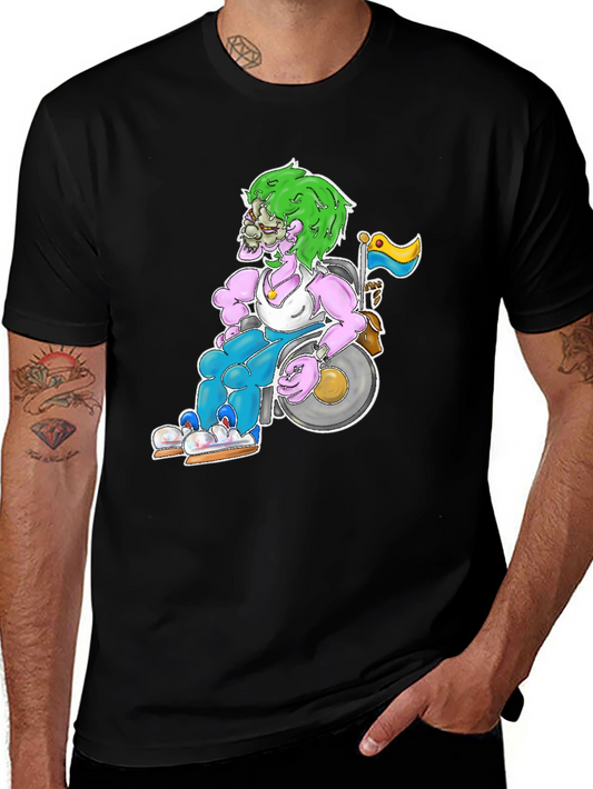 Camiseta Negra con Diseño de Zombie en Silla de Ruedas