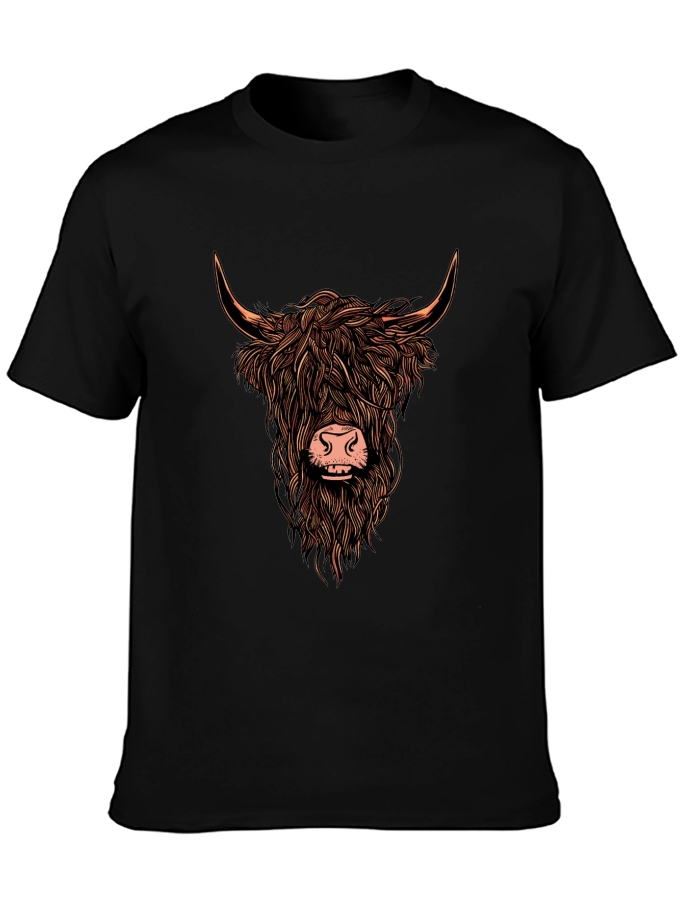 Camiseta Negra con Estampado de Vaca Highland