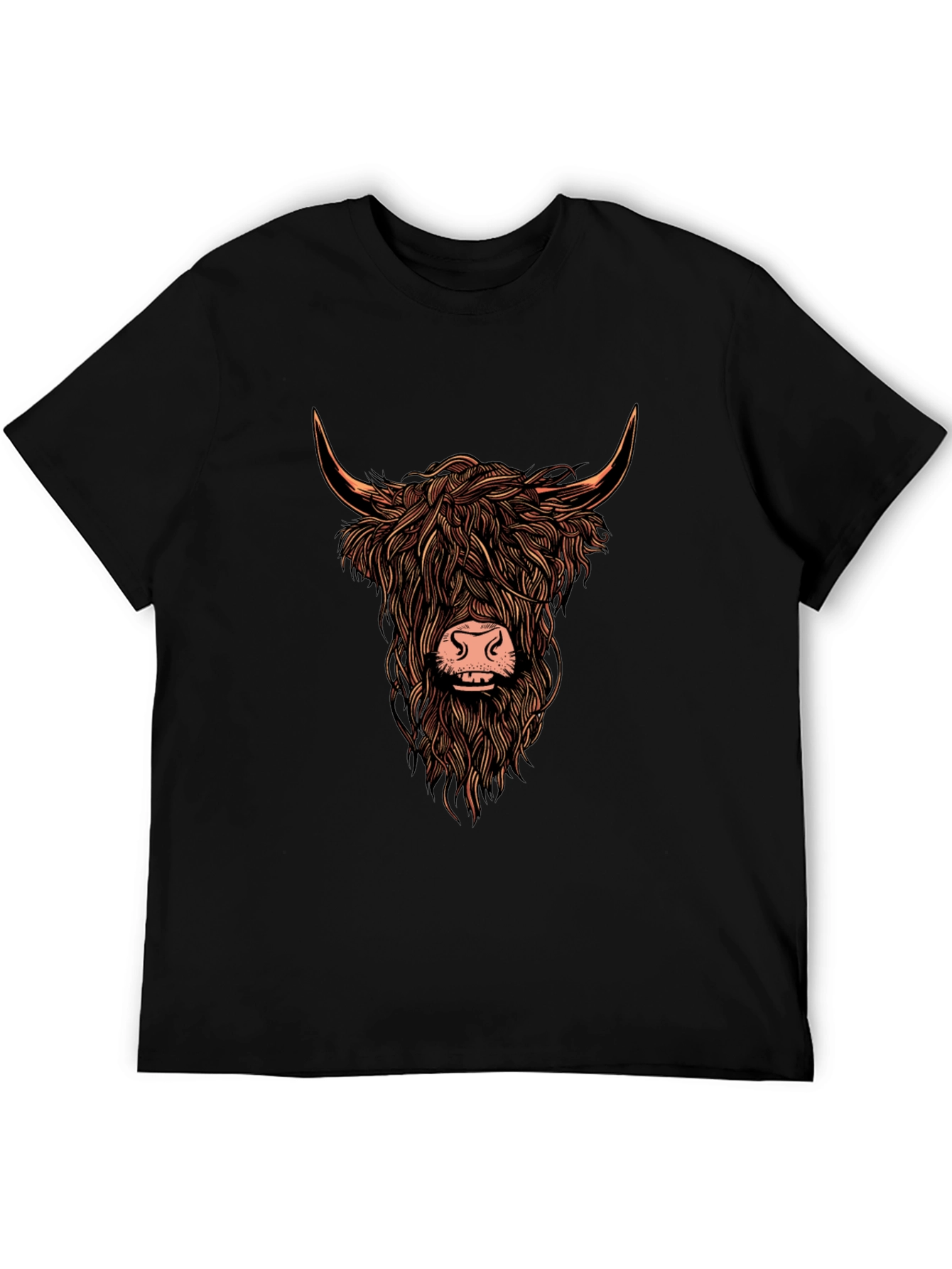 Camiseta Negra con Estampado de Vaca Highland