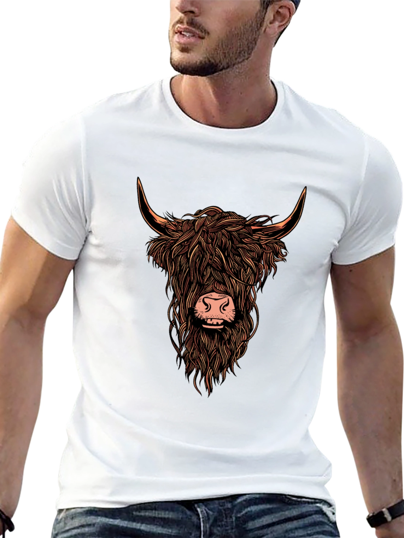 Camiseta Negra con Estampado de Vaca Highland