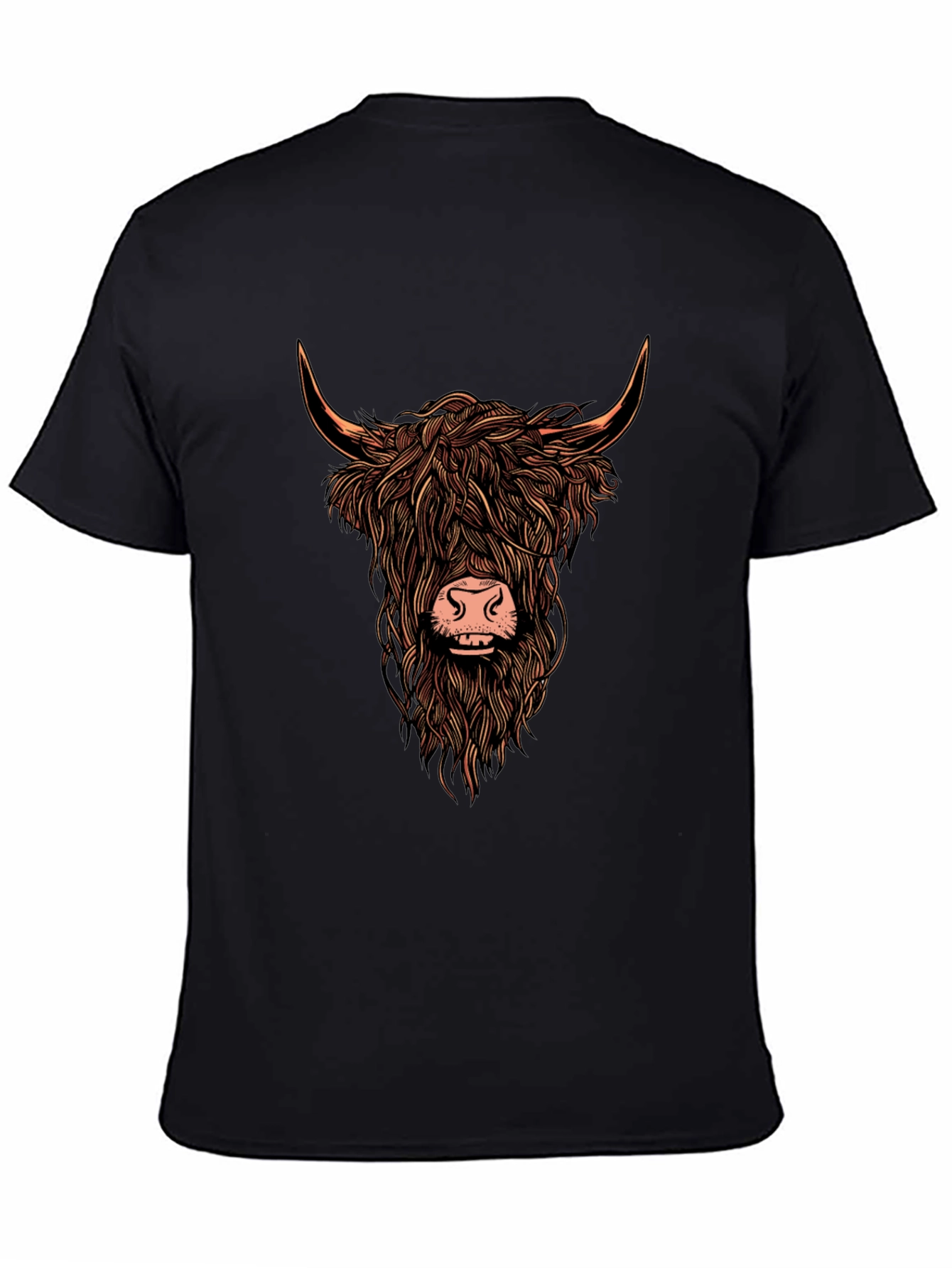Camiseta Negra con Estampado de Vaca Highland