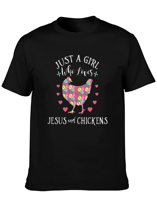 Camiseta Negra Just a Girl Who Loves Jesus and Chickens