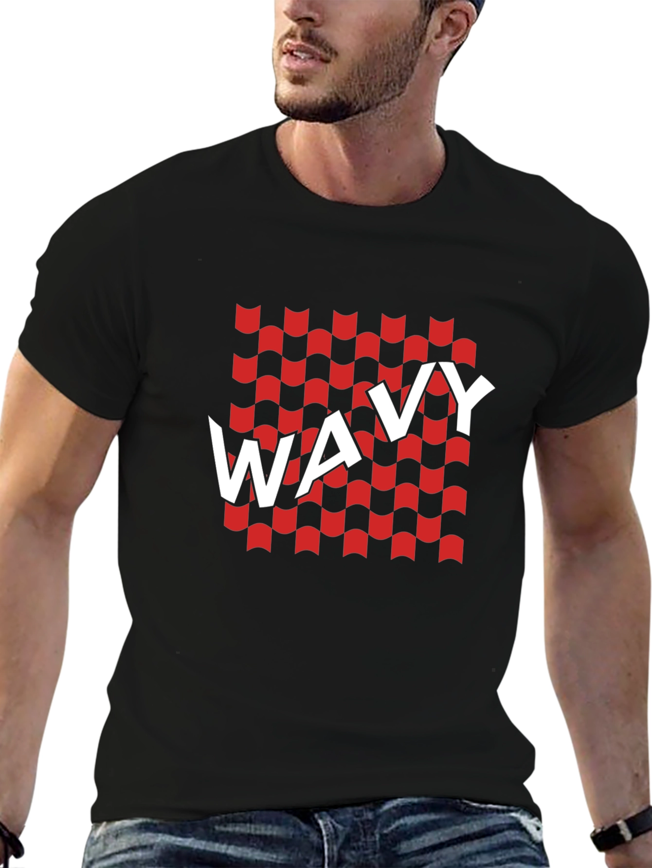 Camiseta Negra Estampado Wavy