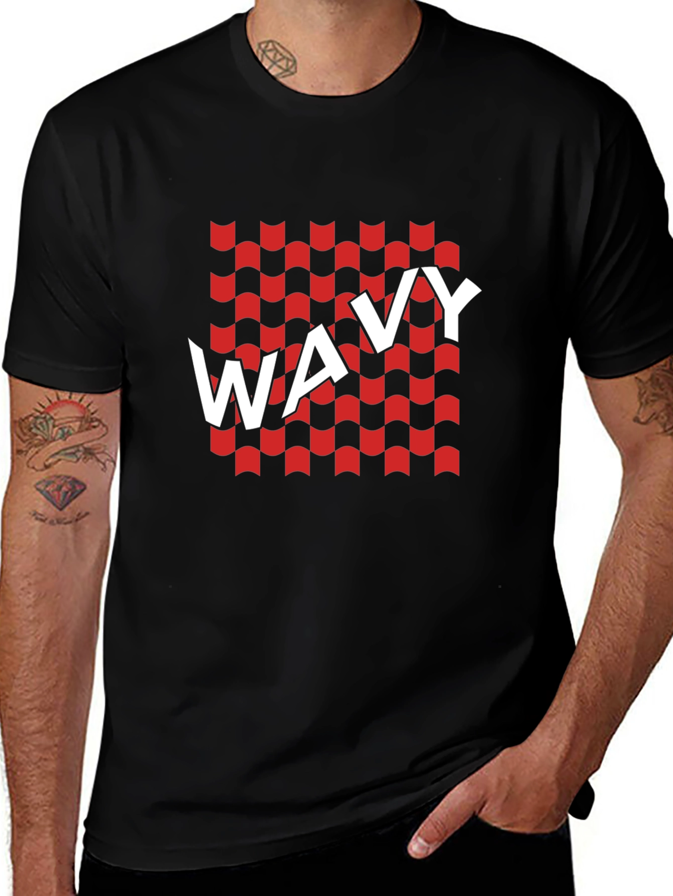 Camiseta Negra Estampado Wavy