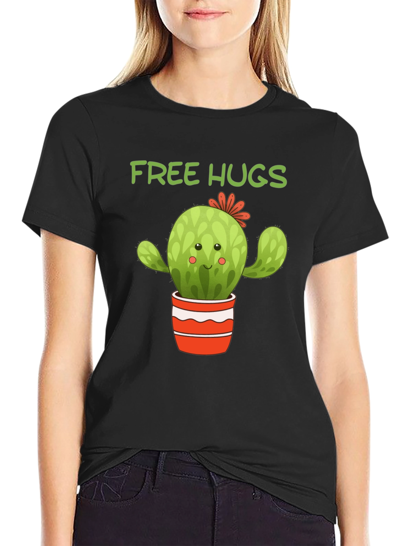 Camiseta Negra Cactus Abrazos Gratis