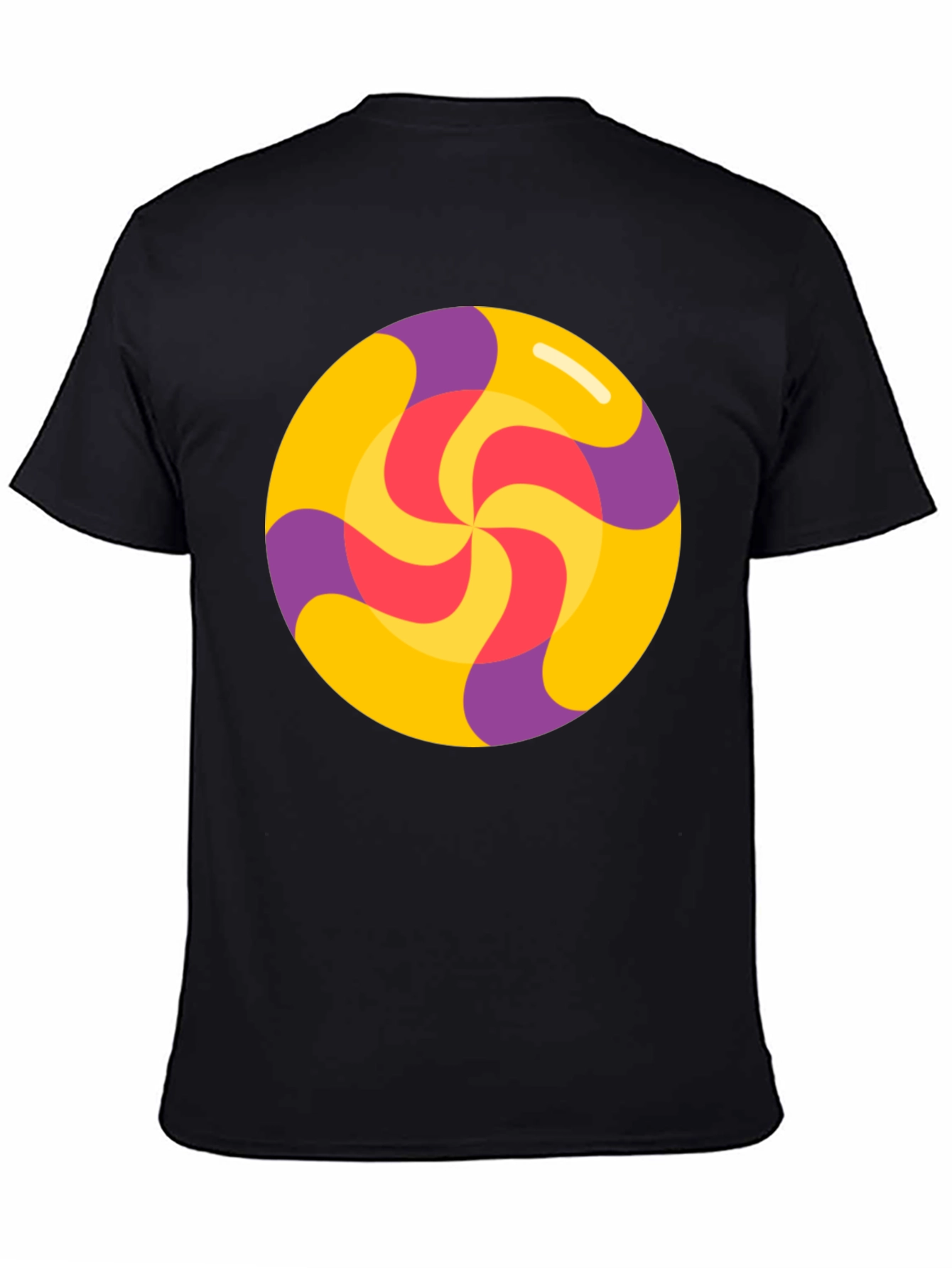 Camiseta Negra con Diseño de Caramelo Espiral