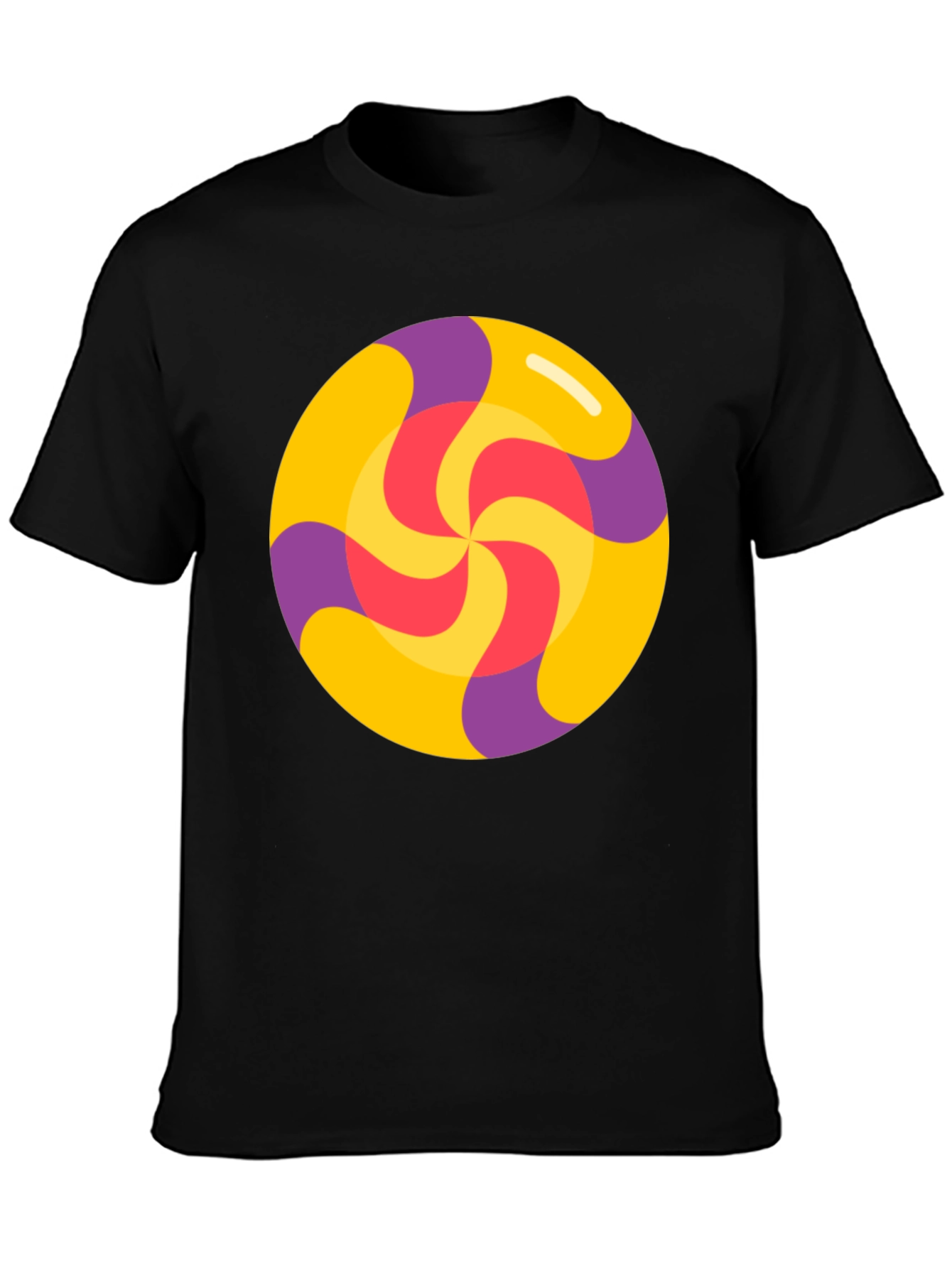 Camiseta Negra con Diseño de Caramelo Espiral
