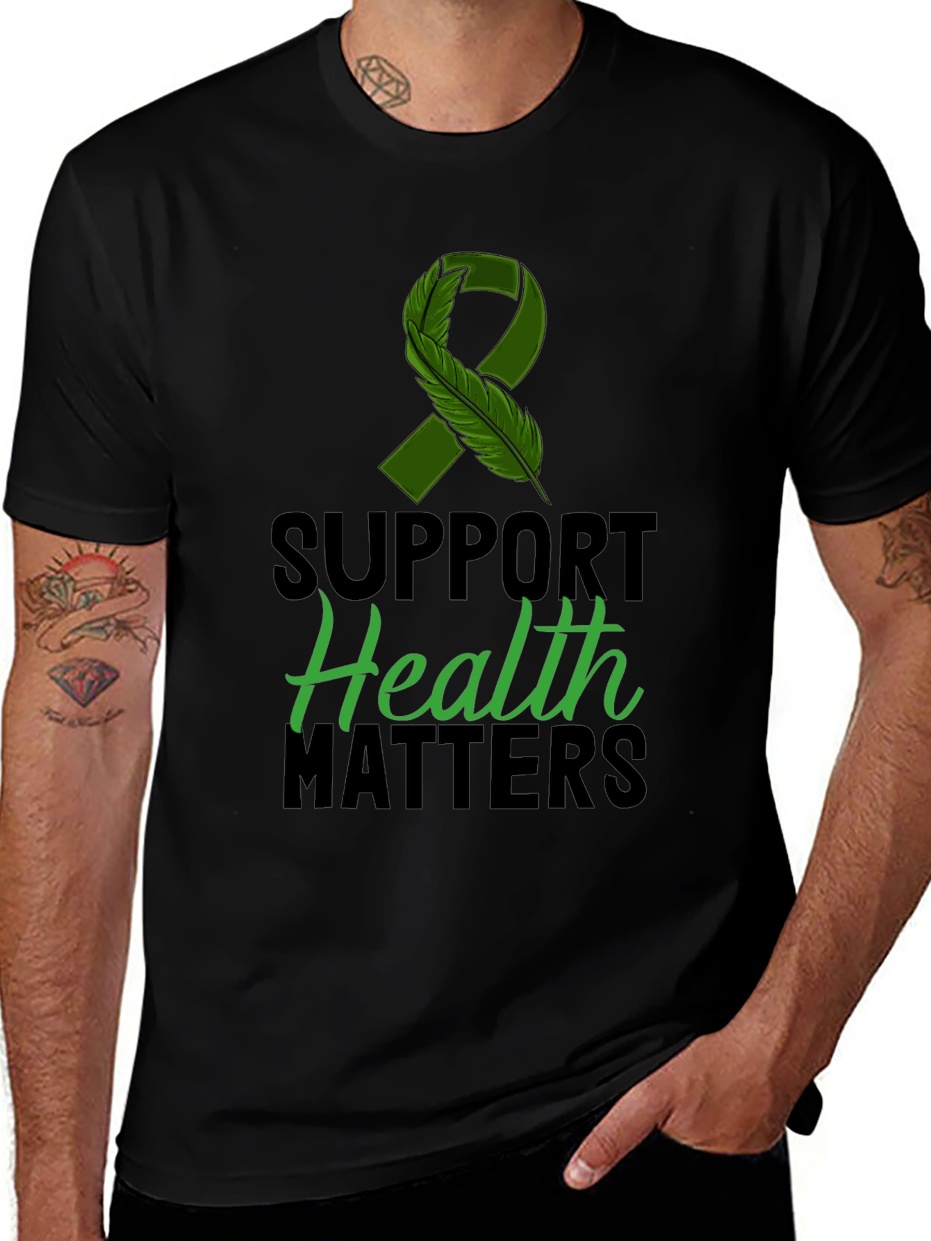 Camiseta Negra Salud Importa con Cinta de Conciencia