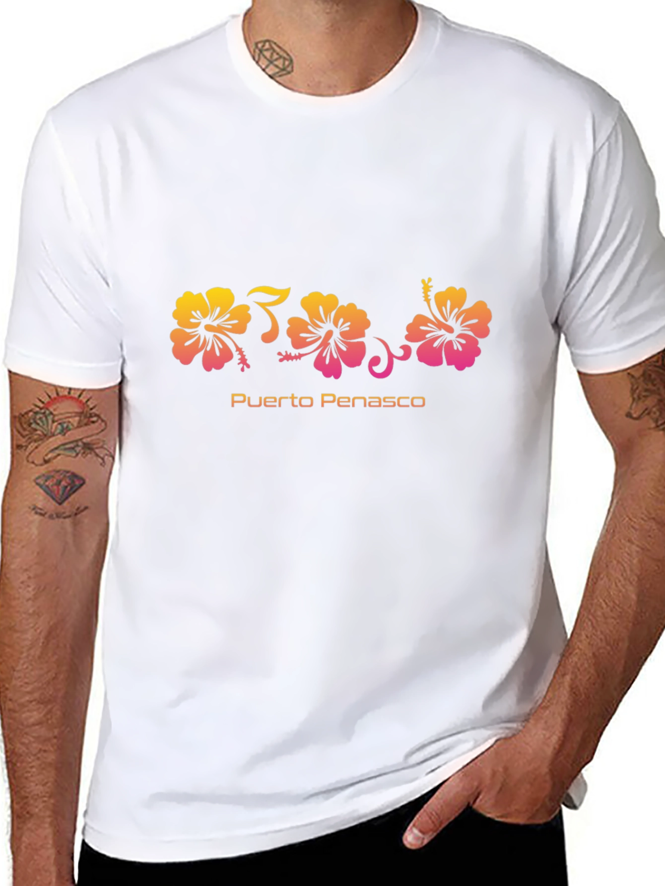 Camiseta Negra Flores Hibiscus Puerto Peñasco