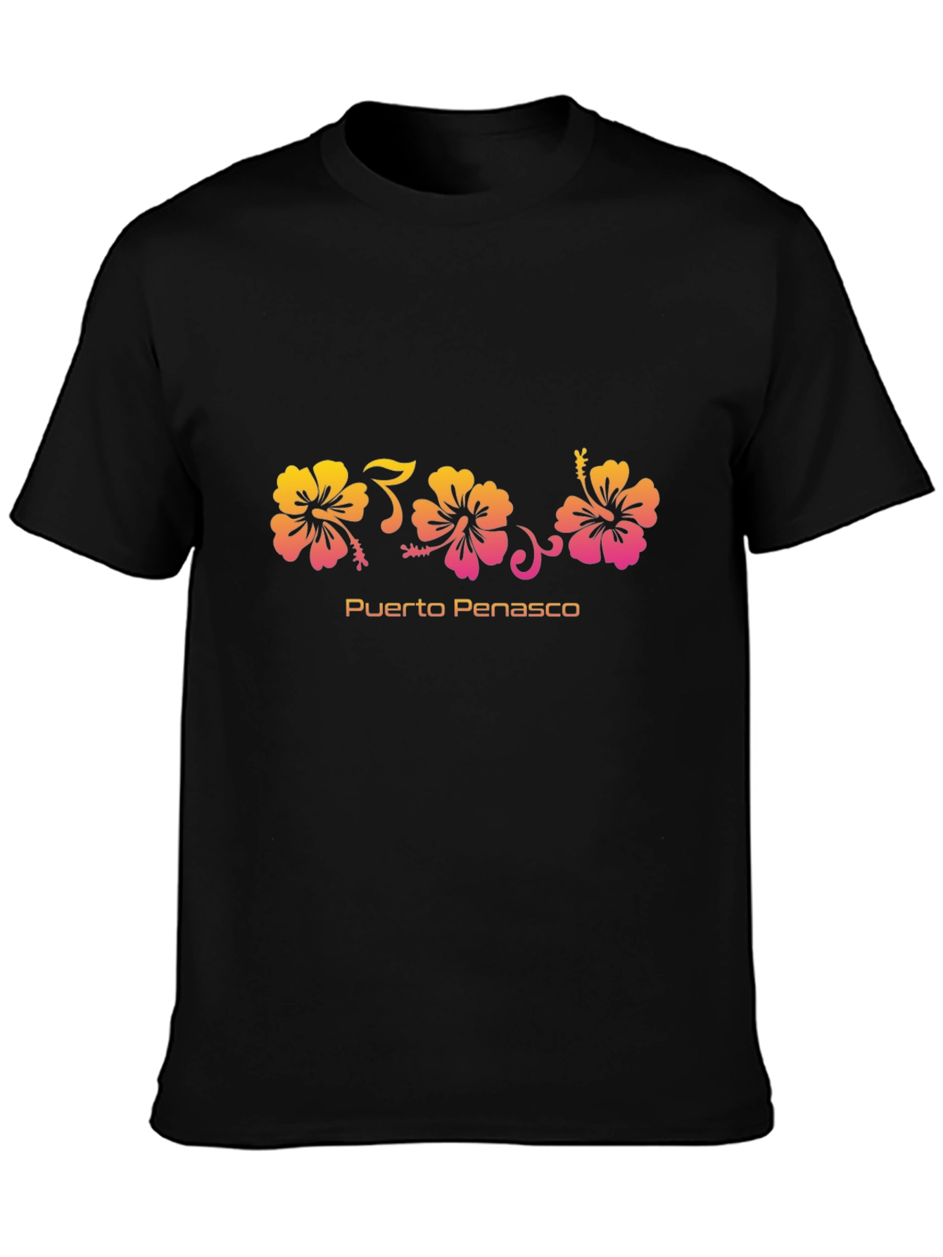 Camiseta Negra Flores Hibiscus Puerto Peñasco