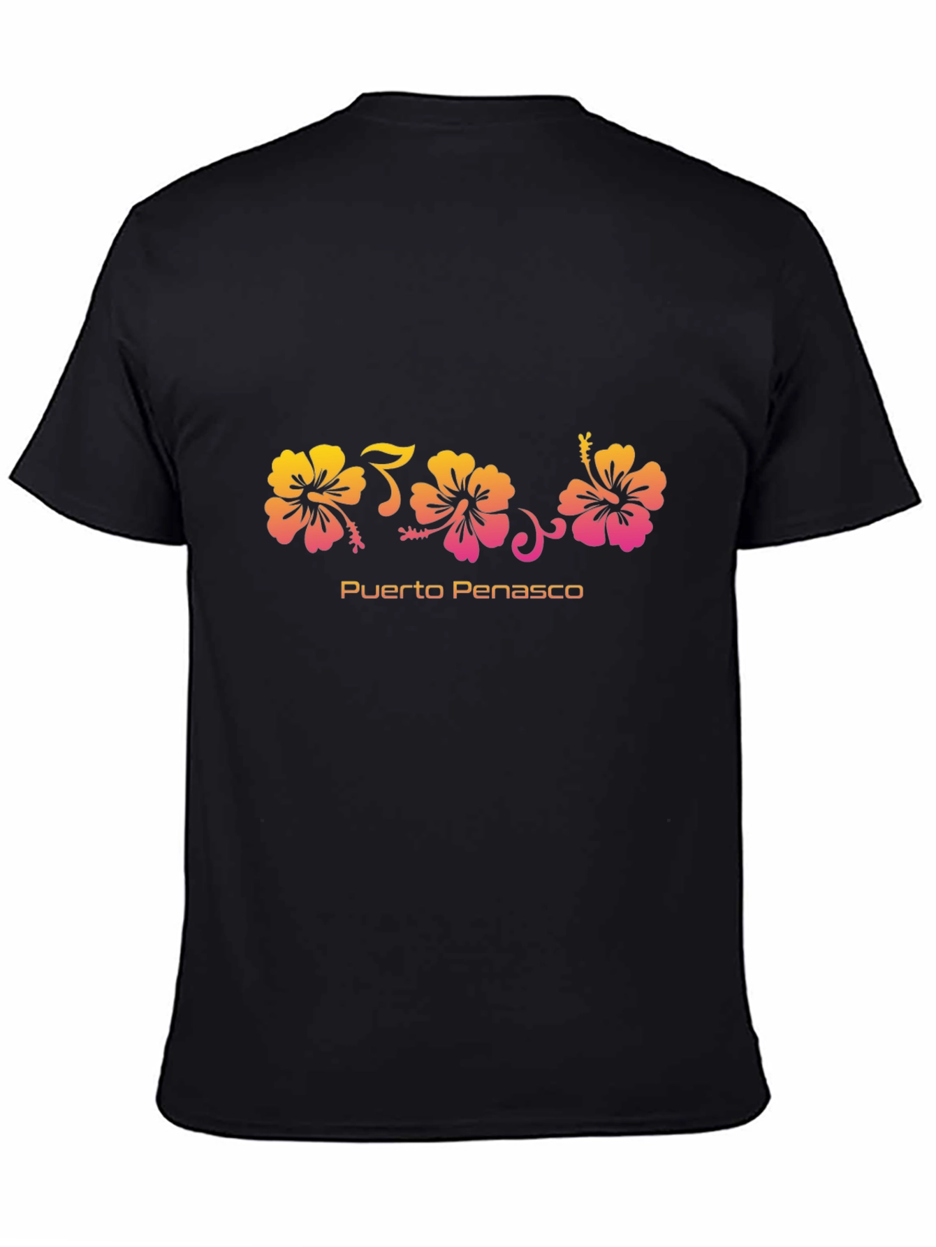 Camiseta Negra Flores Hibiscus Puerto Peñasco