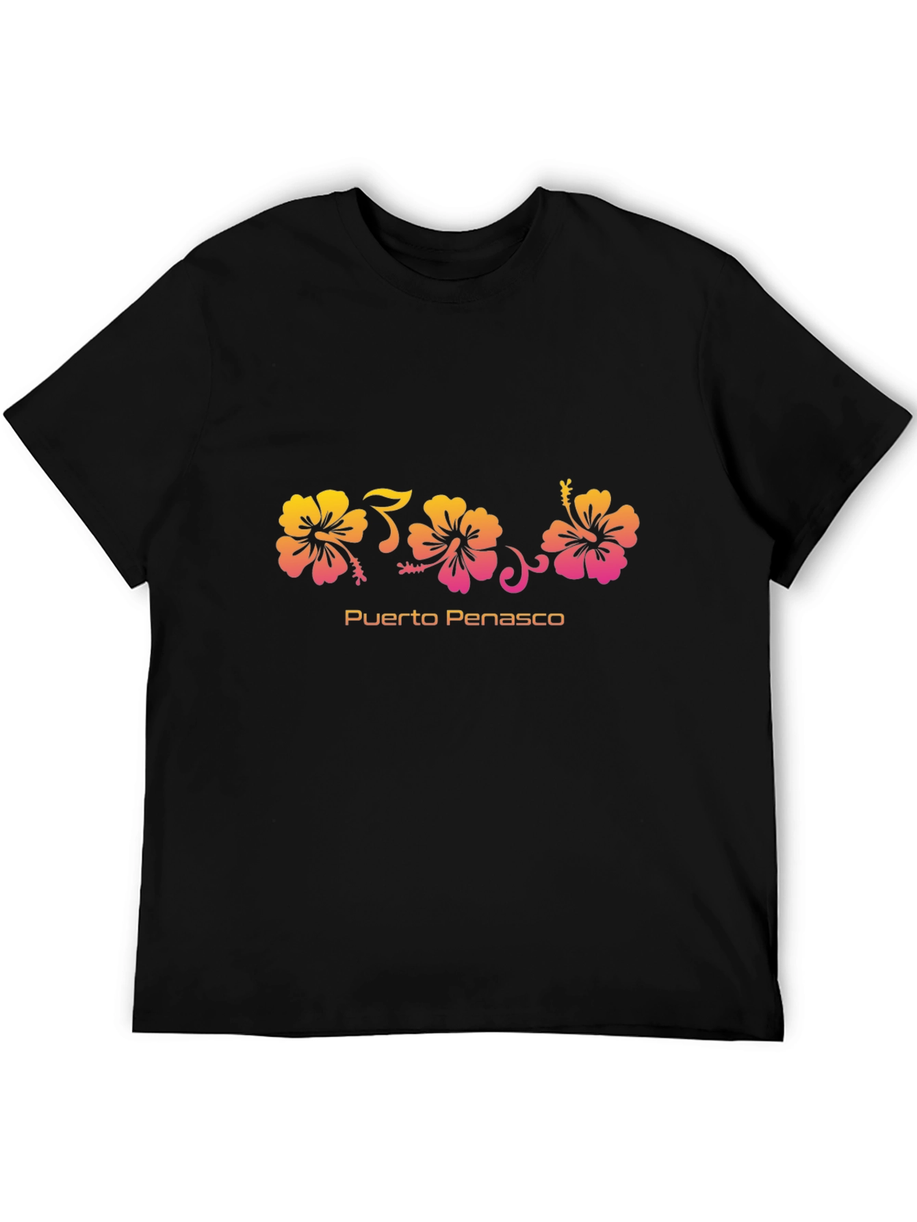 Camiseta Negra Flores Hibiscus Puerto Peñasco