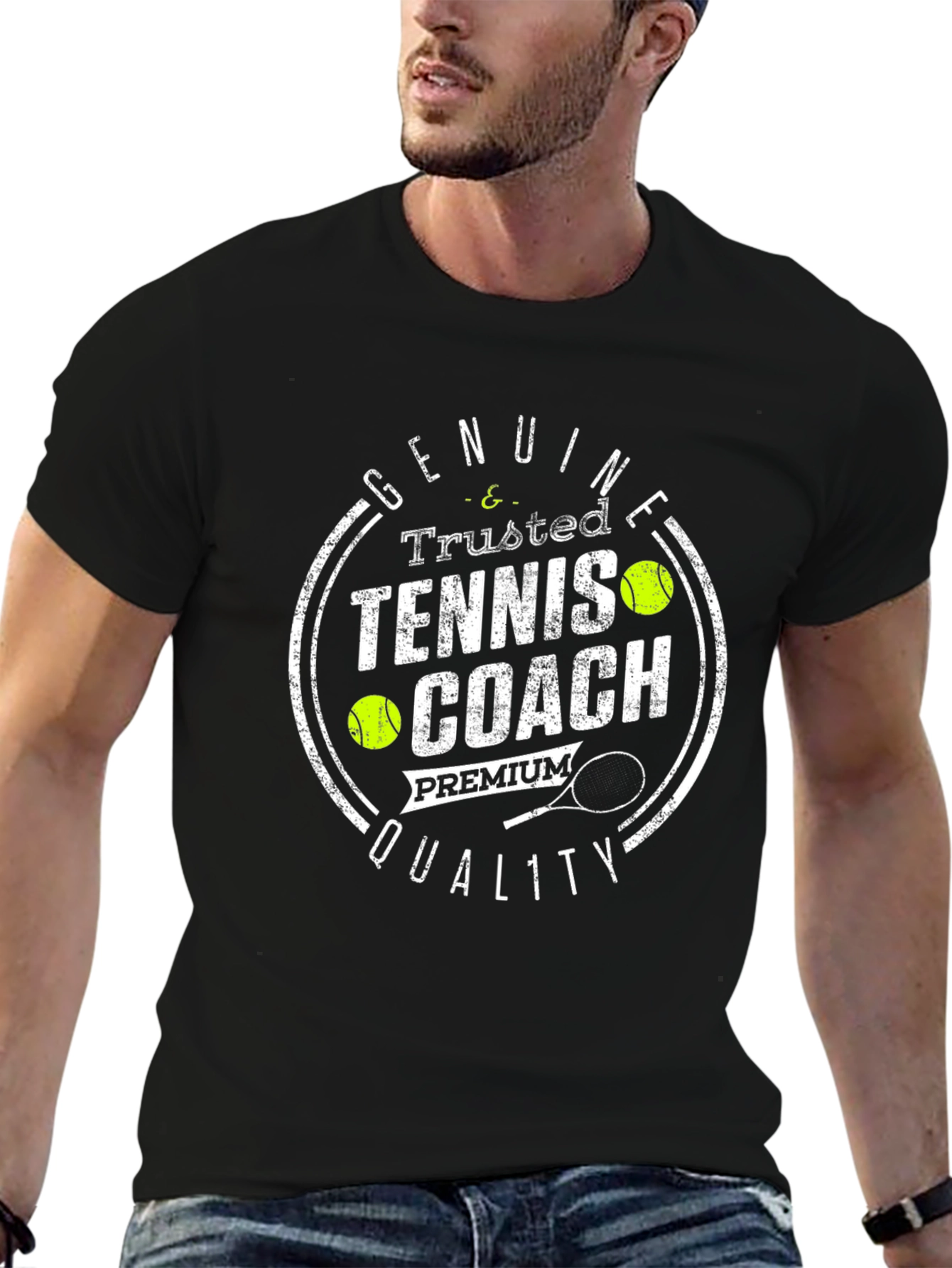 Camiseta Negra Entrenador de Tenis Premium