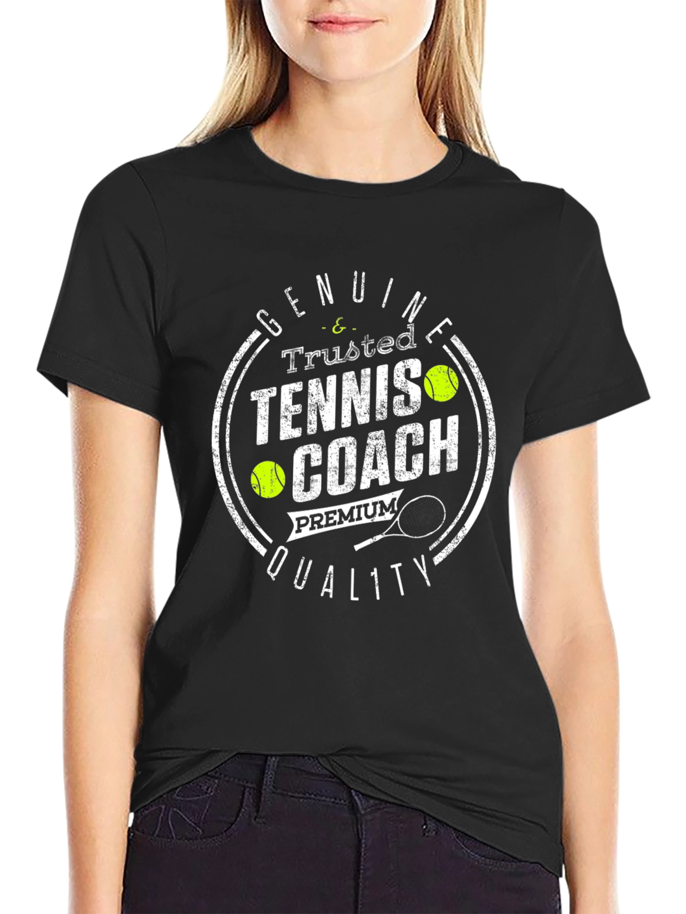 Camiseta Negra Entrenador de Tenis Premium