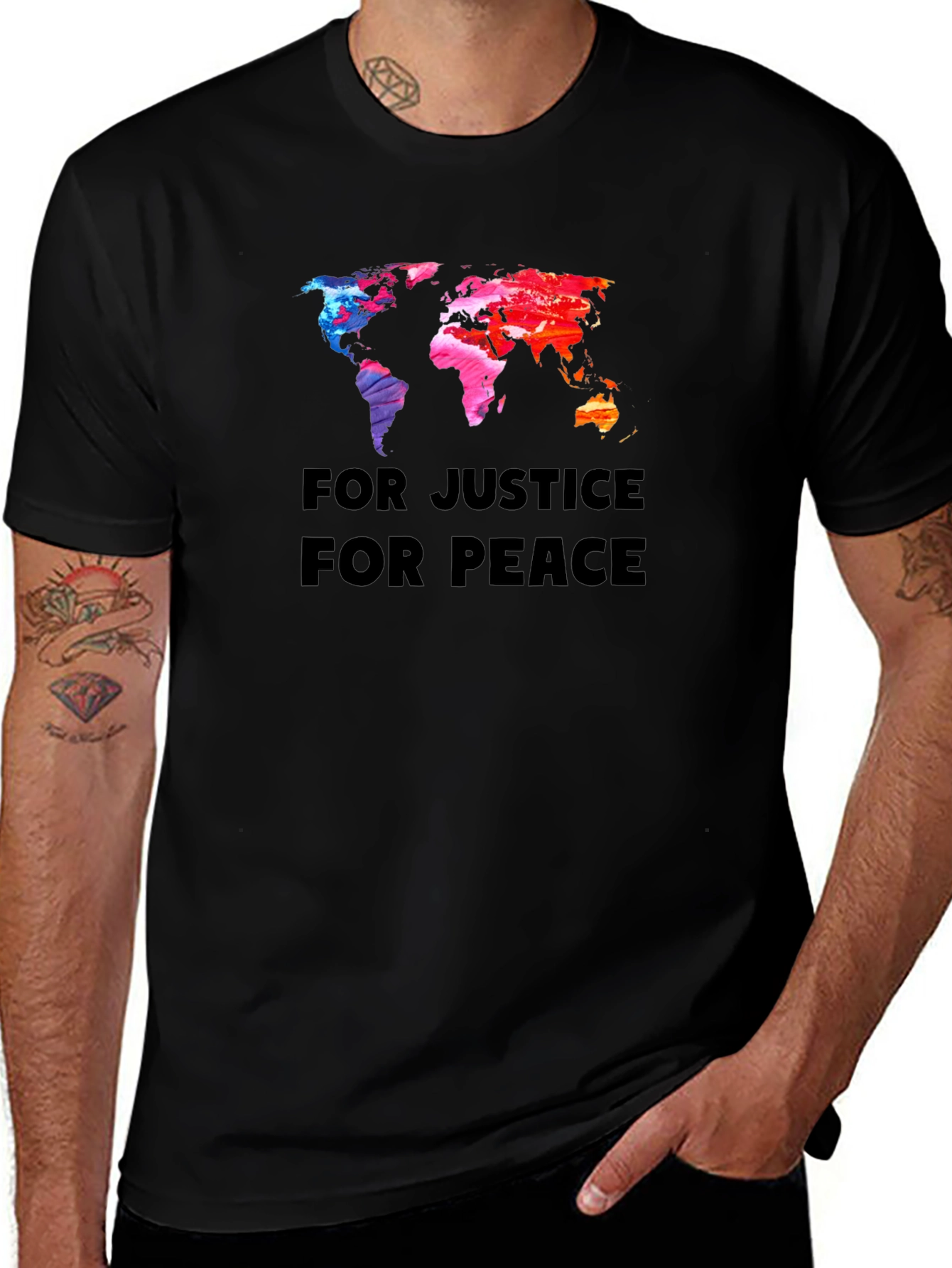 Camiseta Negra: Justicia y Paz Mundial