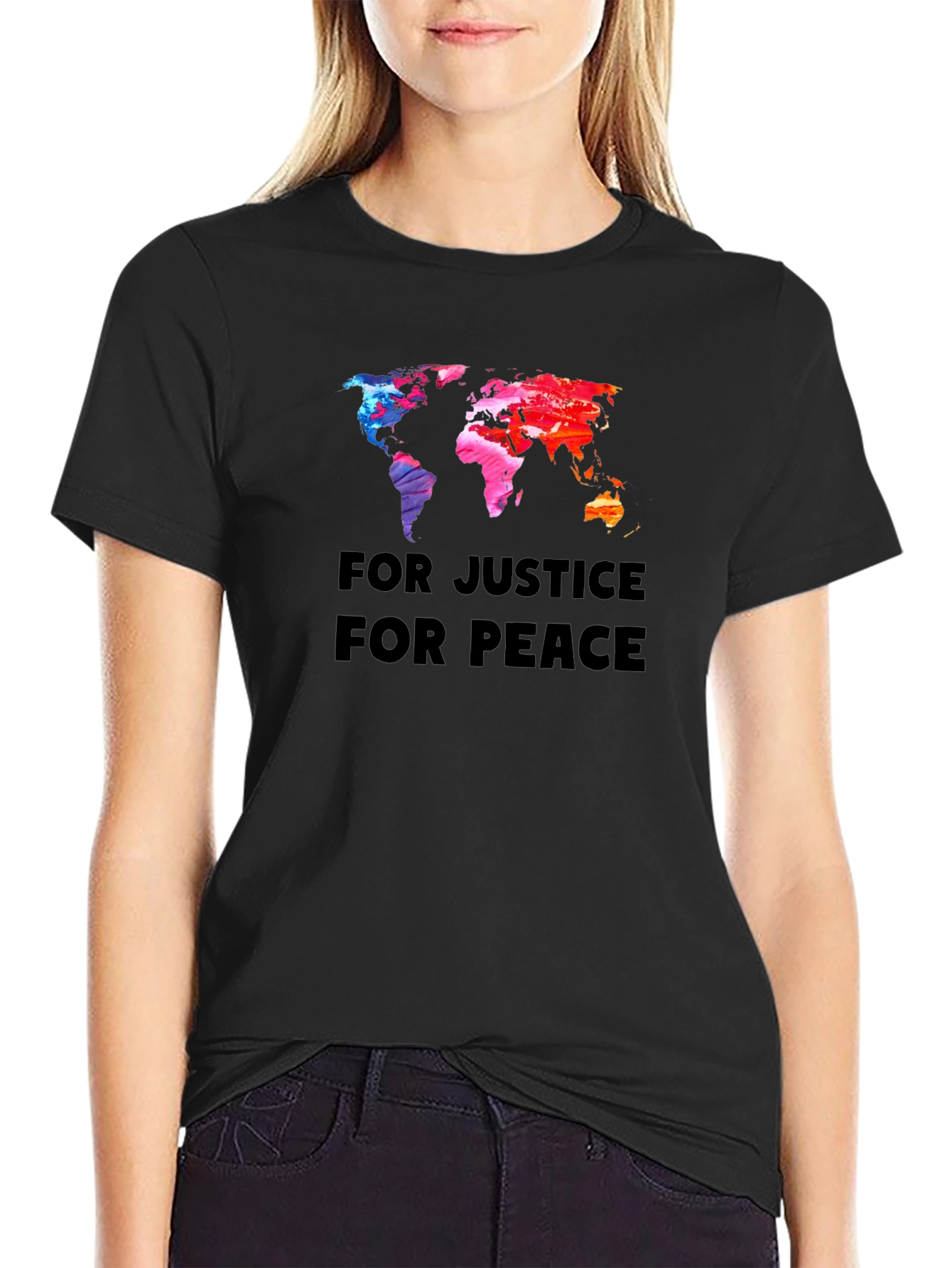 Camiseta Negra: Justicia y Paz Mundial