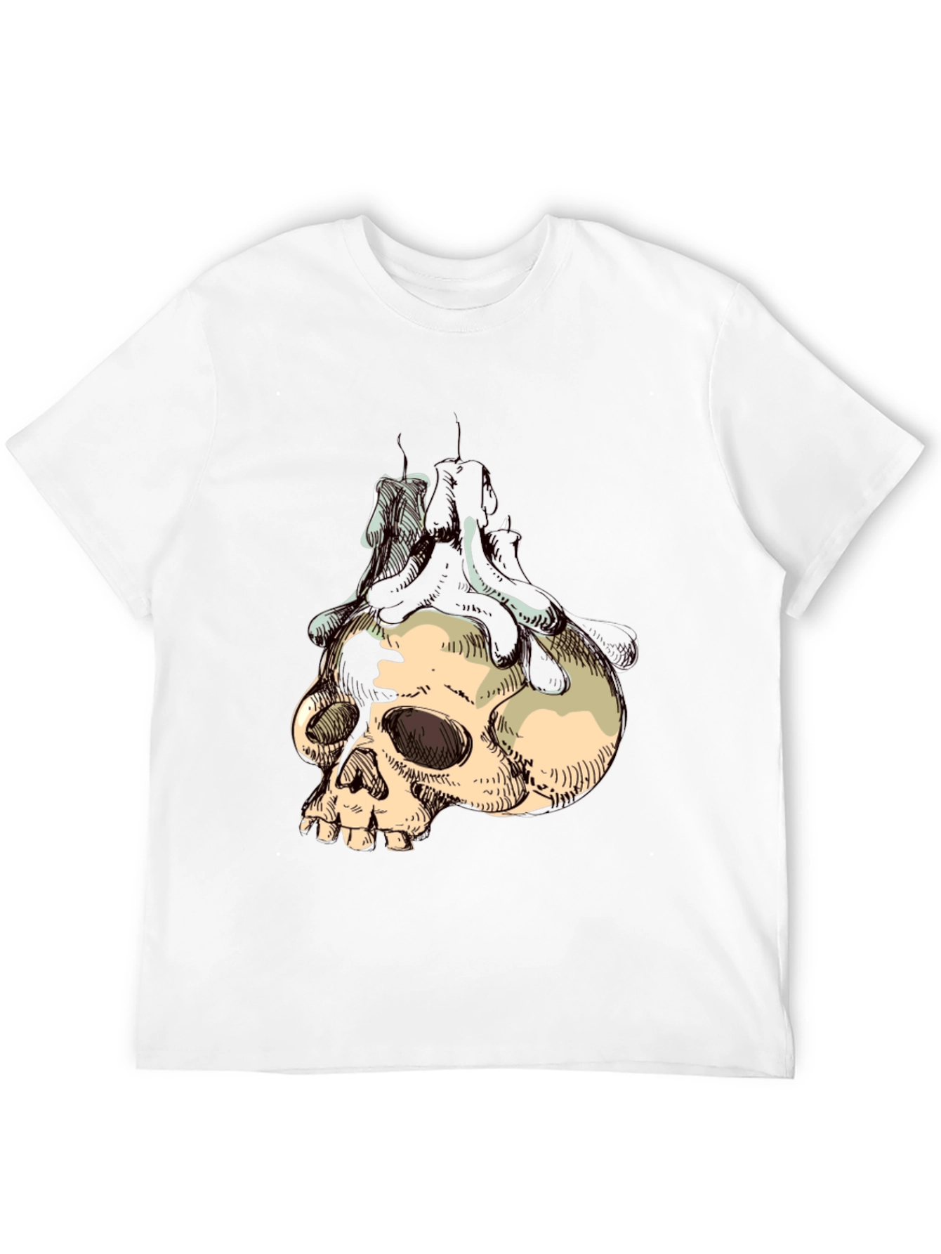 Camiseta Negra Estampada con Calavera y Velas