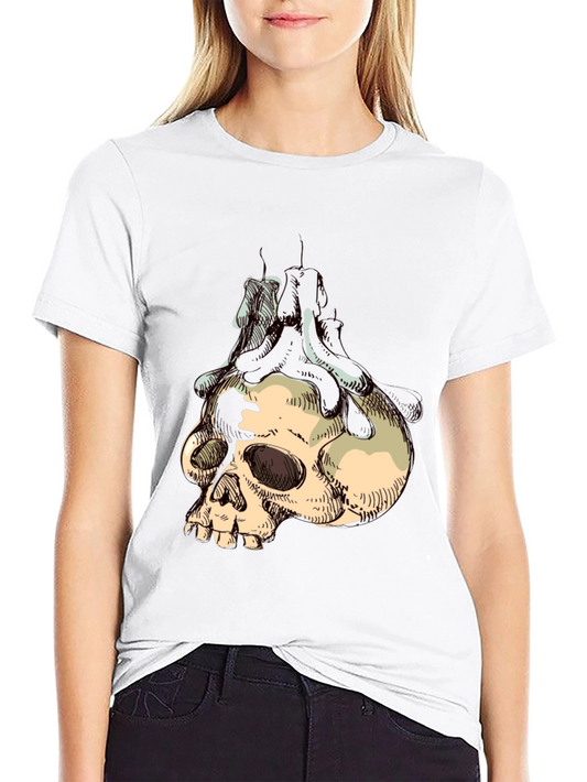 Camiseta Negra Estampada con Calavera y Velas