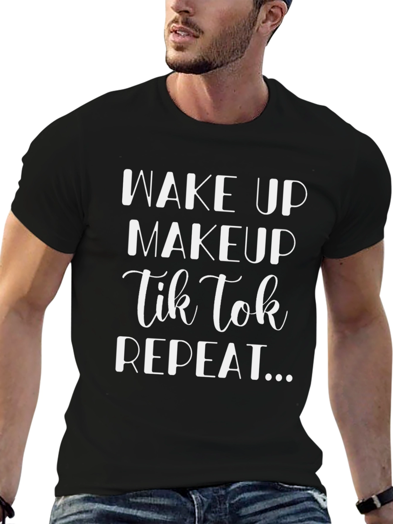 Camiseta Negra Wake Up Makeup Tik Tok Repeat