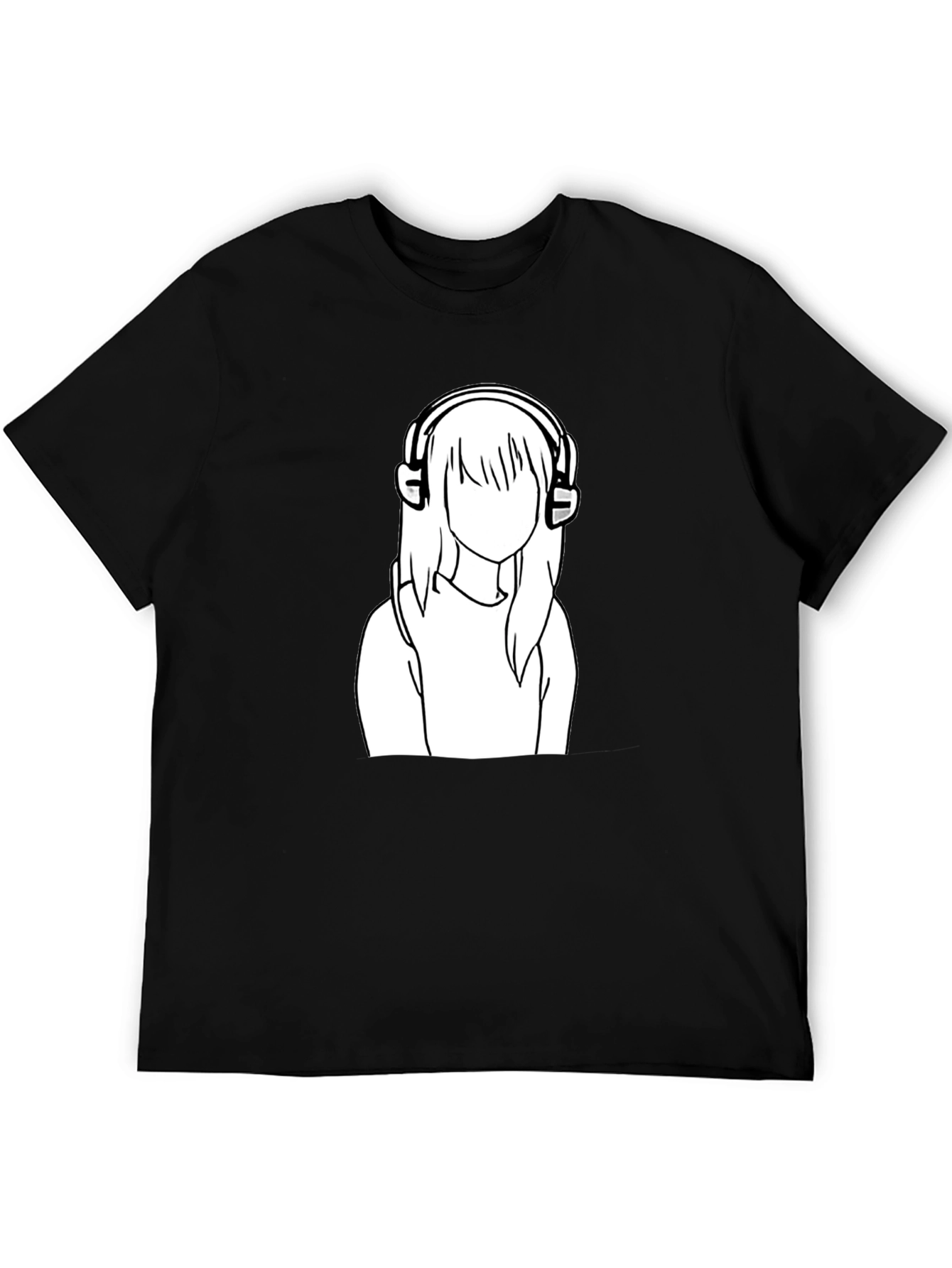 Camiseta Negra con Diseño de Chica con Auriculares