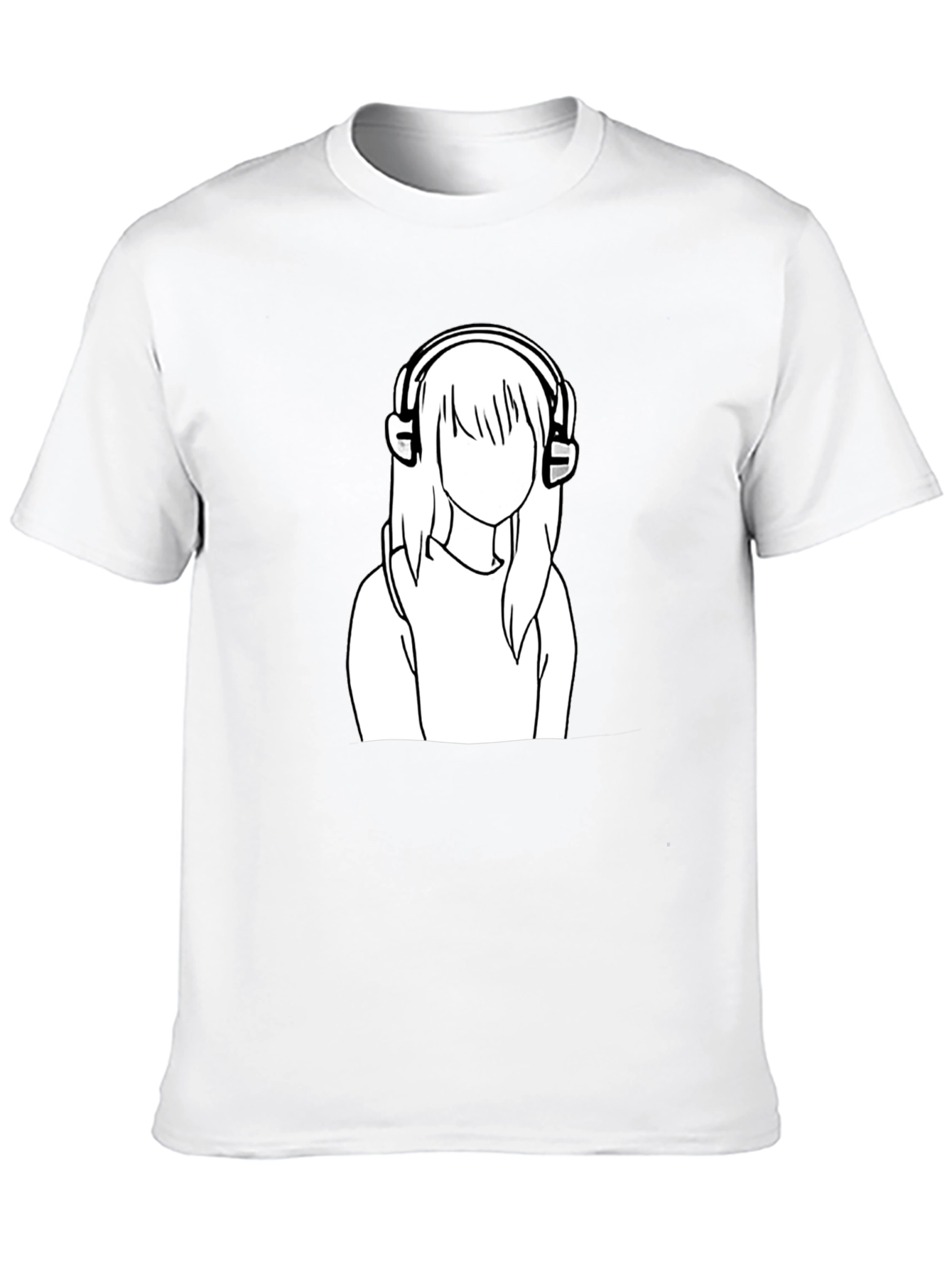Camiseta Negra con Diseño de Chica con Auriculares