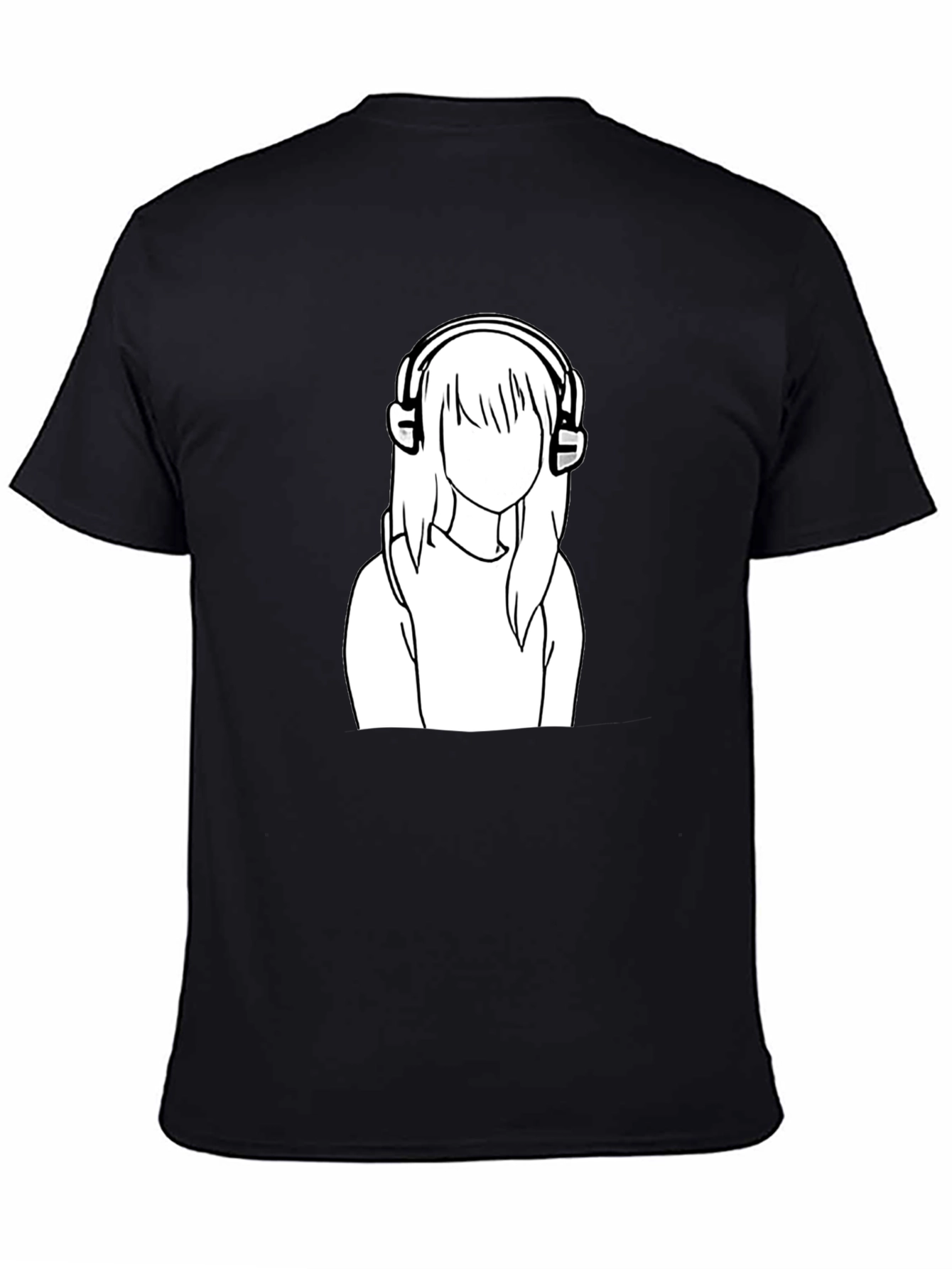 Camiseta Negra con Diseño de Chica con Auriculares