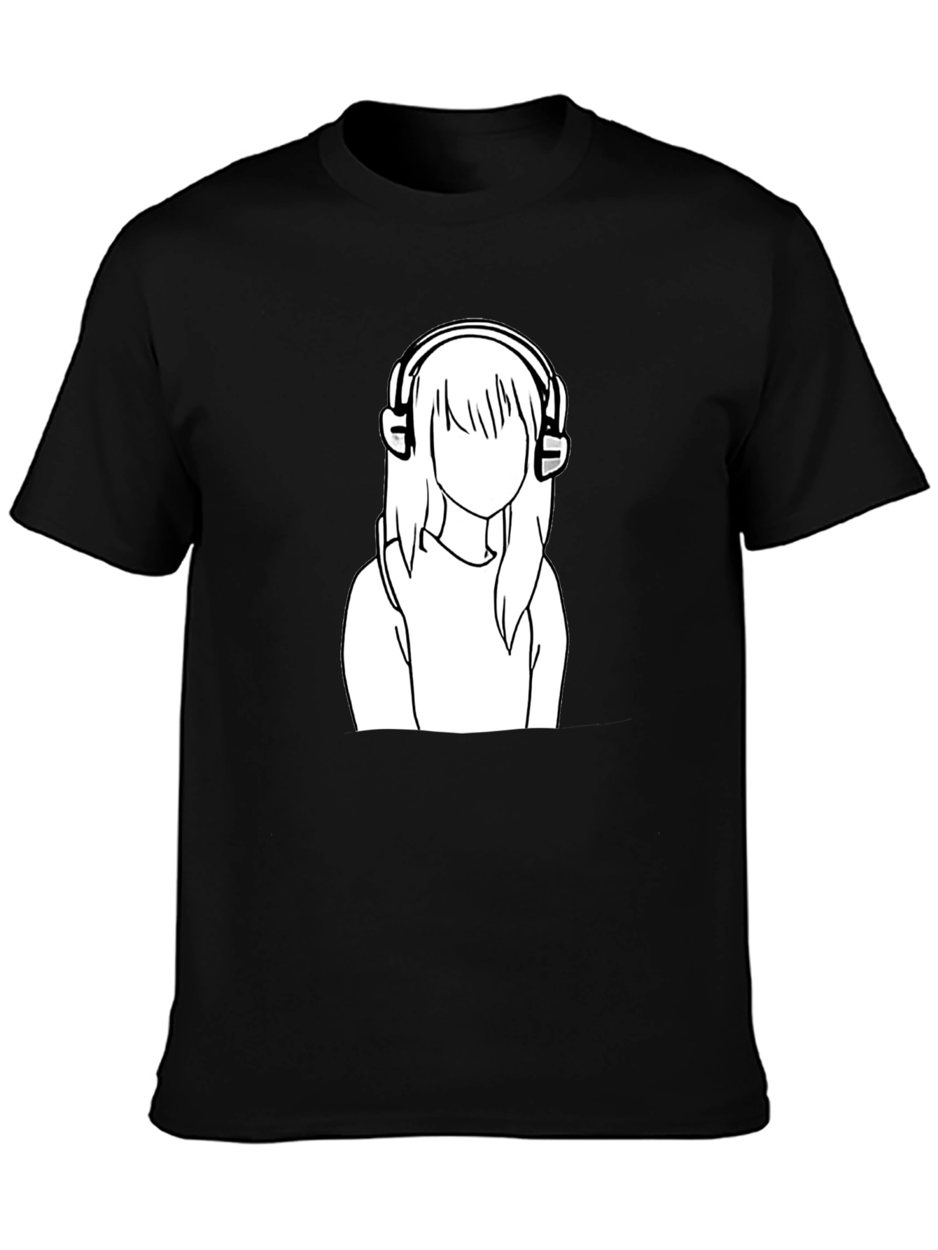 Camiseta Negra con Diseño de Chica con Auriculares