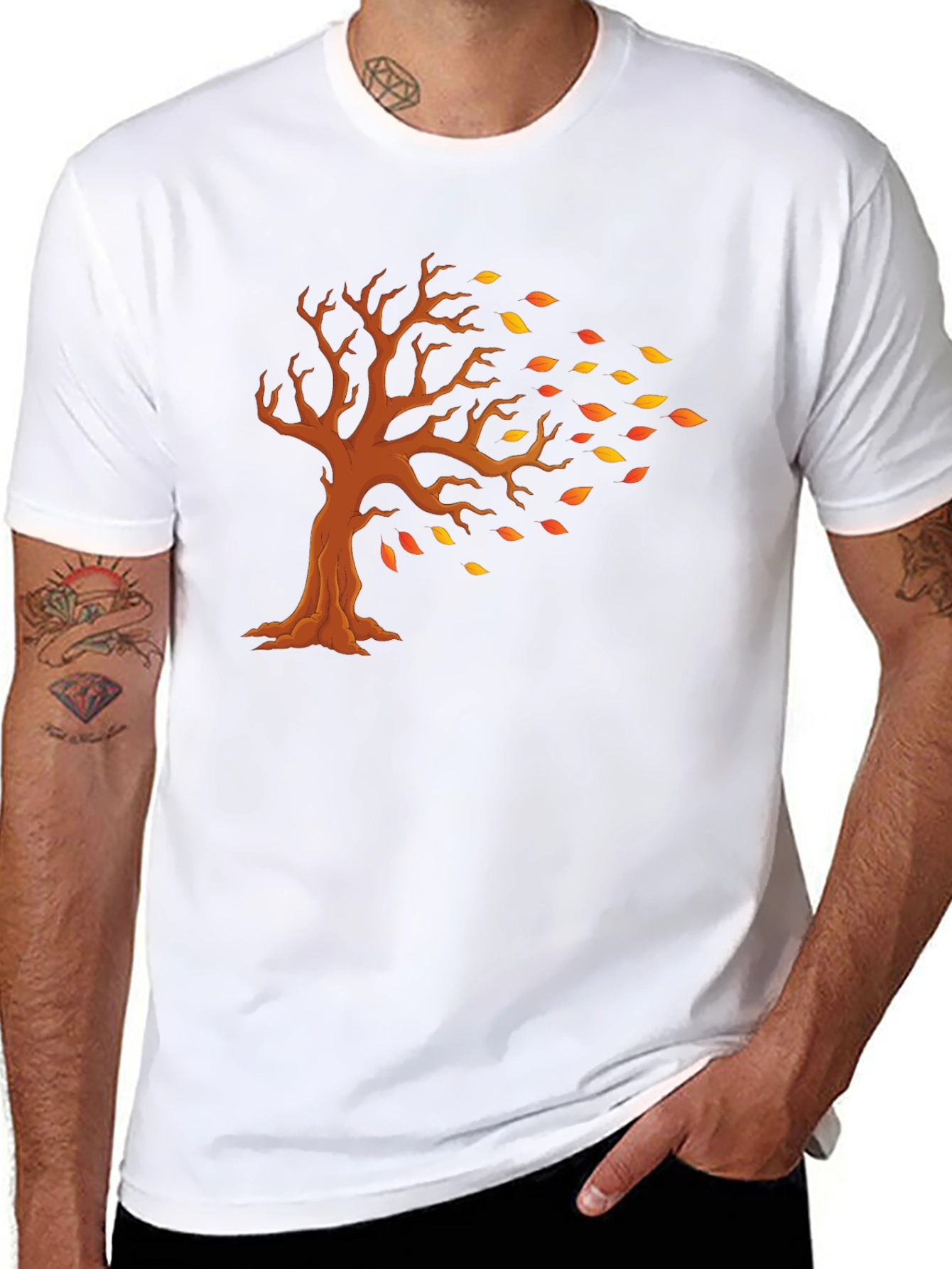 Camiseta Negra con Diseño de Árbol Otoñal