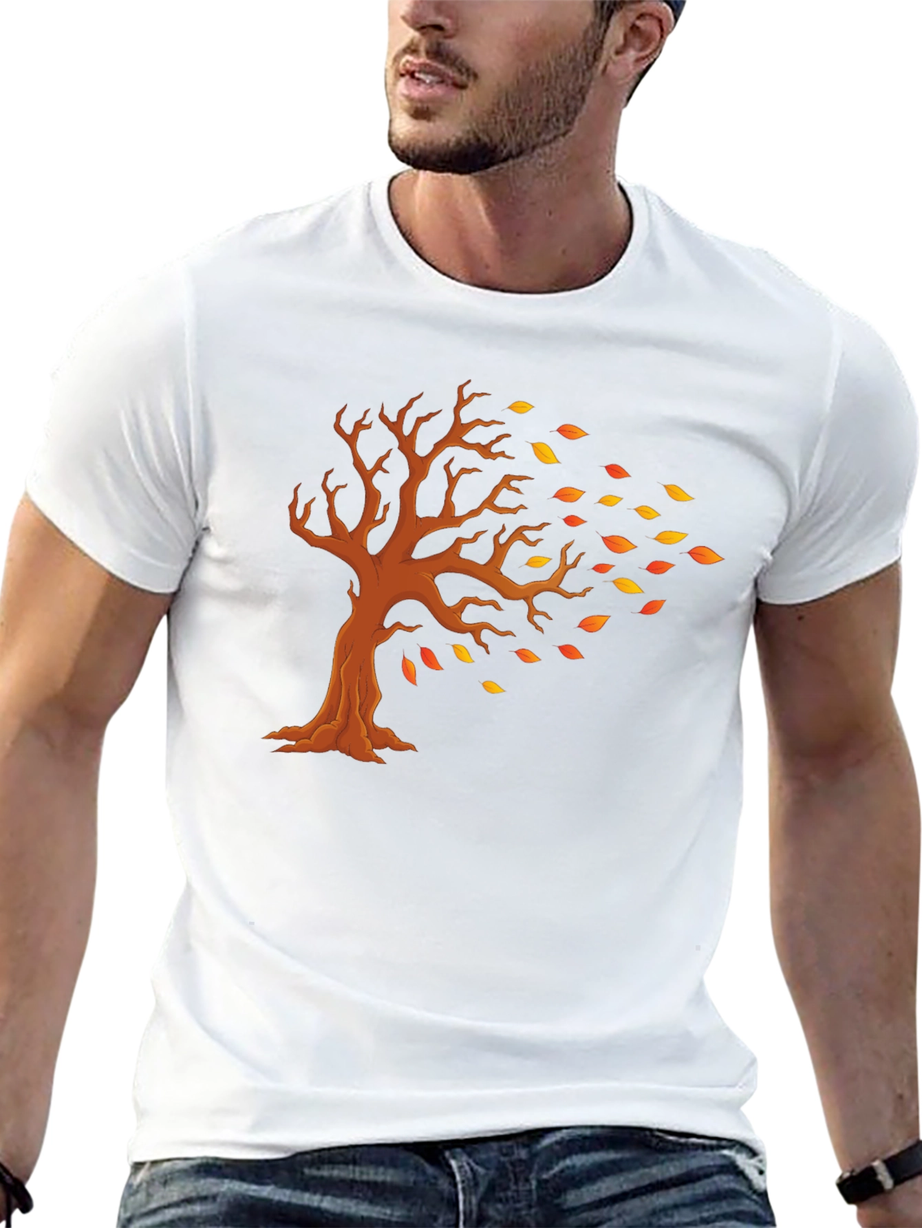 Camiseta Negra con Diseño de Árbol Otoñal
