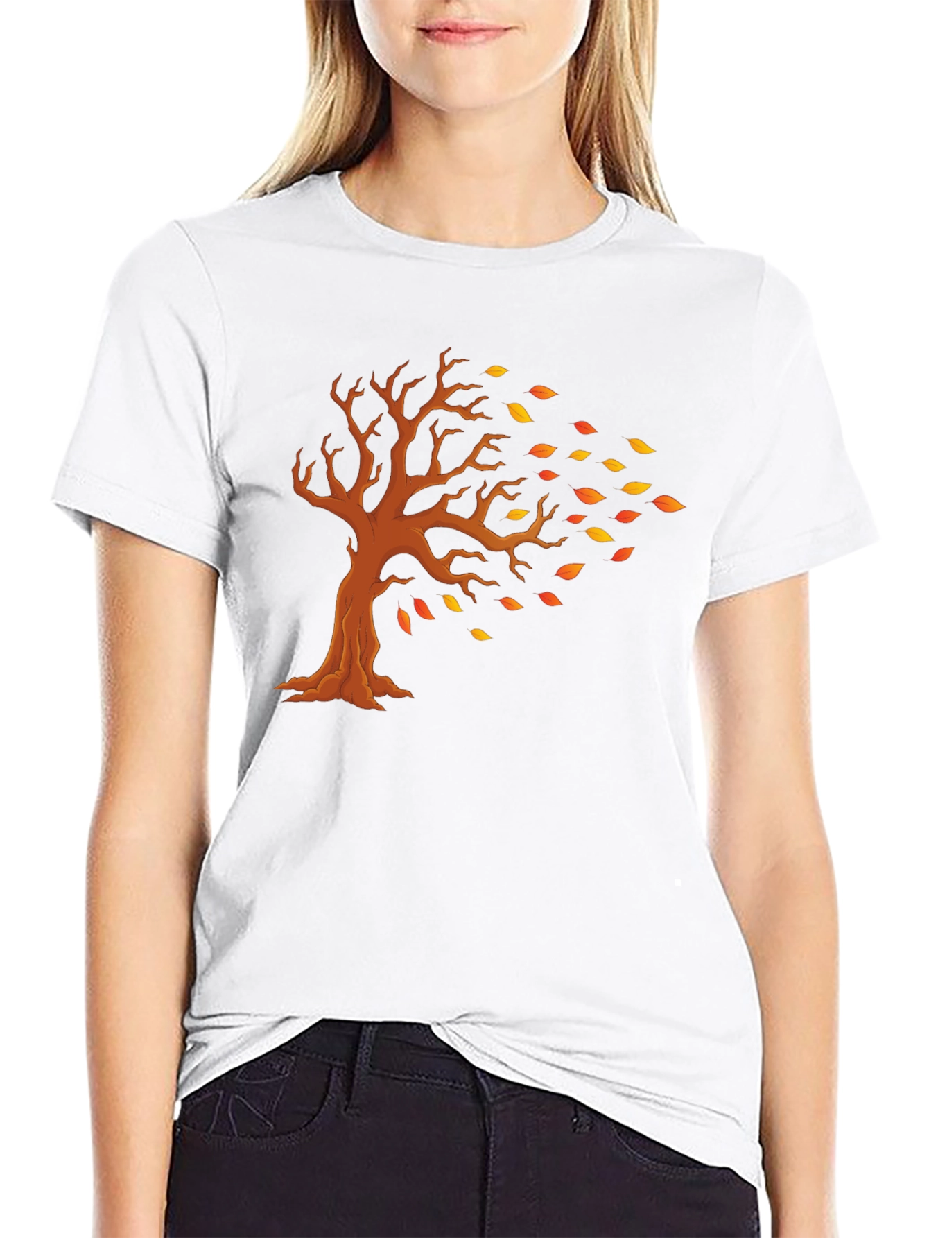 Camiseta Negra con Diseño de Árbol Otoñal