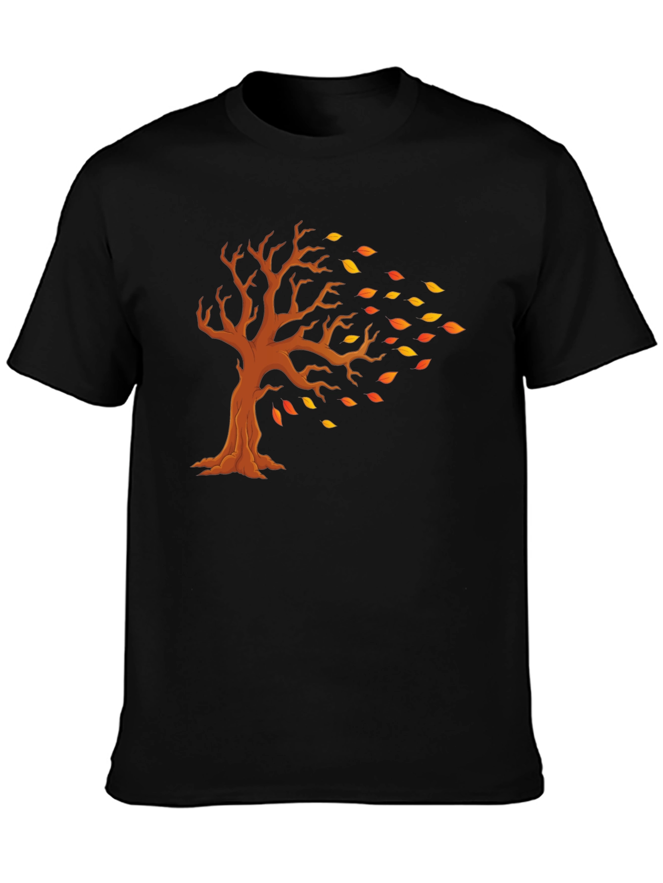 Camiseta Negra con Diseño de Árbol Otoñal