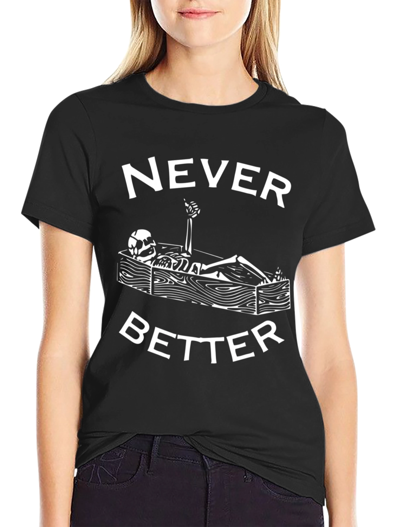 Camiseta Negra Humor Esqueleto Never Better
