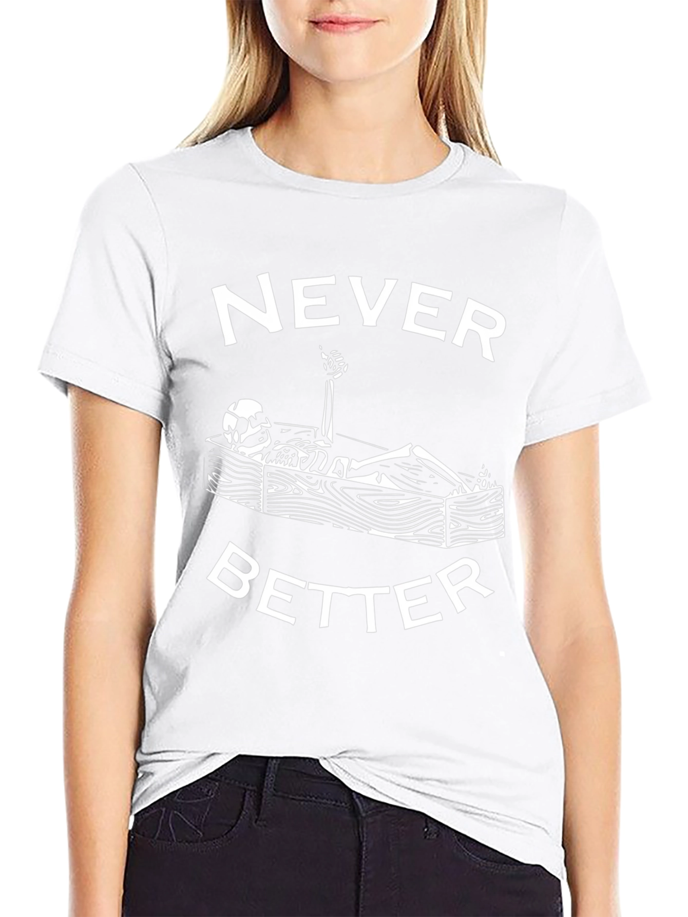 Camiseta Negra Humor Esqueleto Never Better