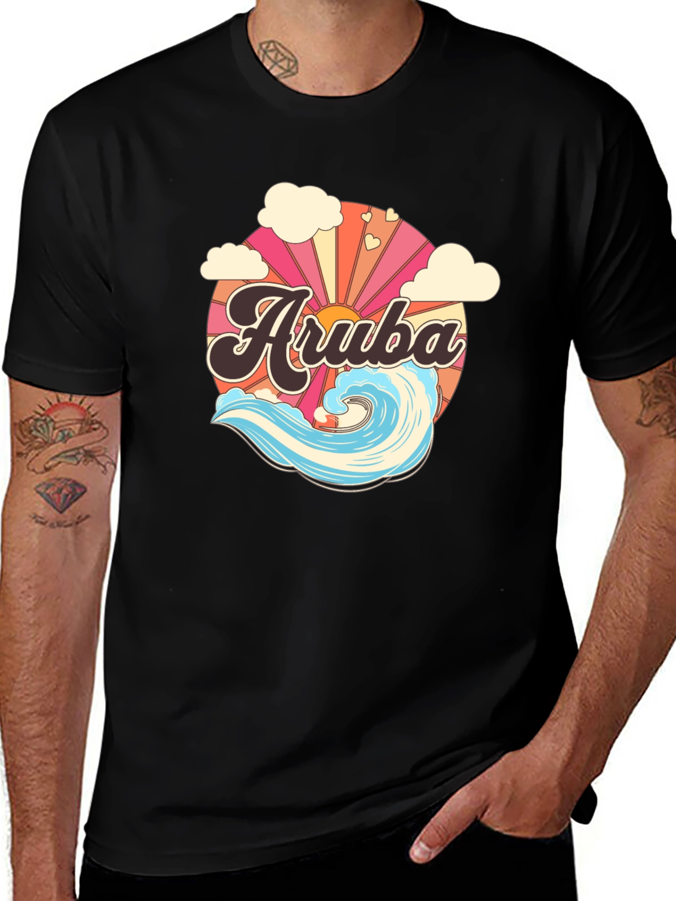 Camiseta Aruba Retro con Ola y Sol