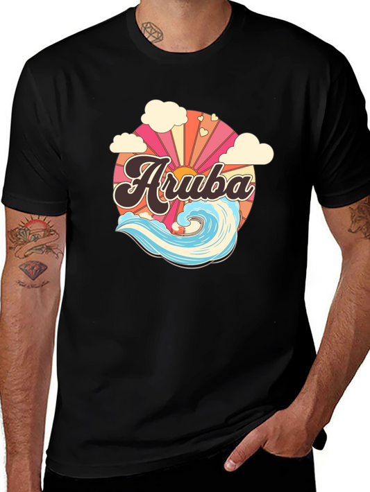Camiseta Aruba Retro con Ola y Sol