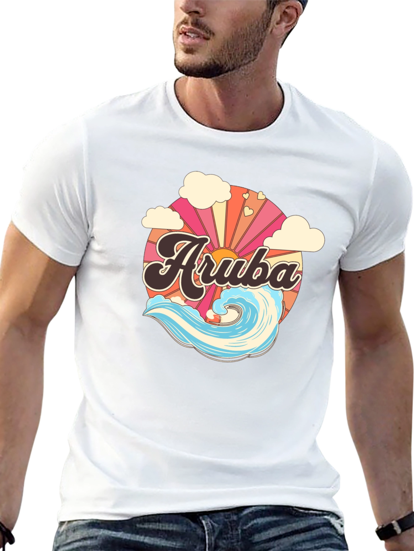 Camiseta Aruba Retro con Ola y Sol