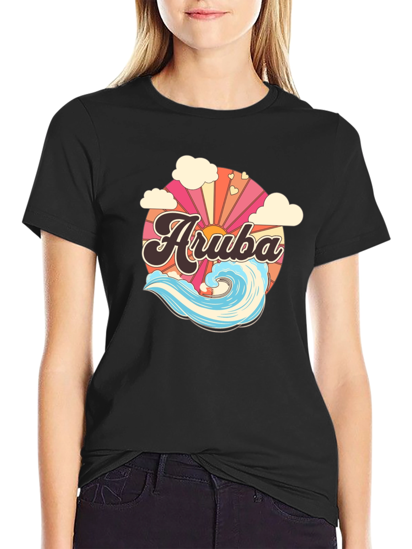 Camiseta Aruba Retro con Ola y Sol