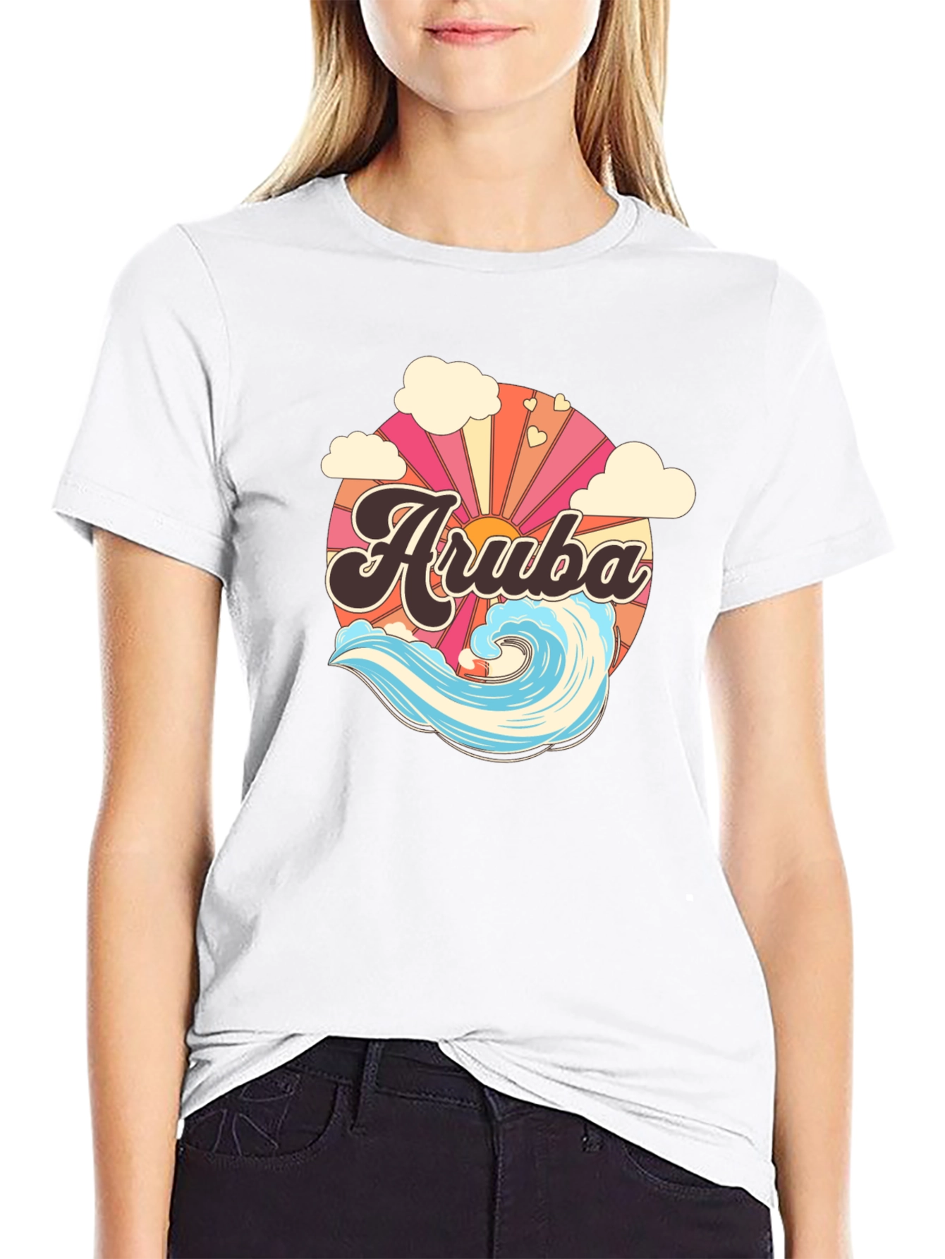 Camiseta Aruba Retro con Ola y Sol