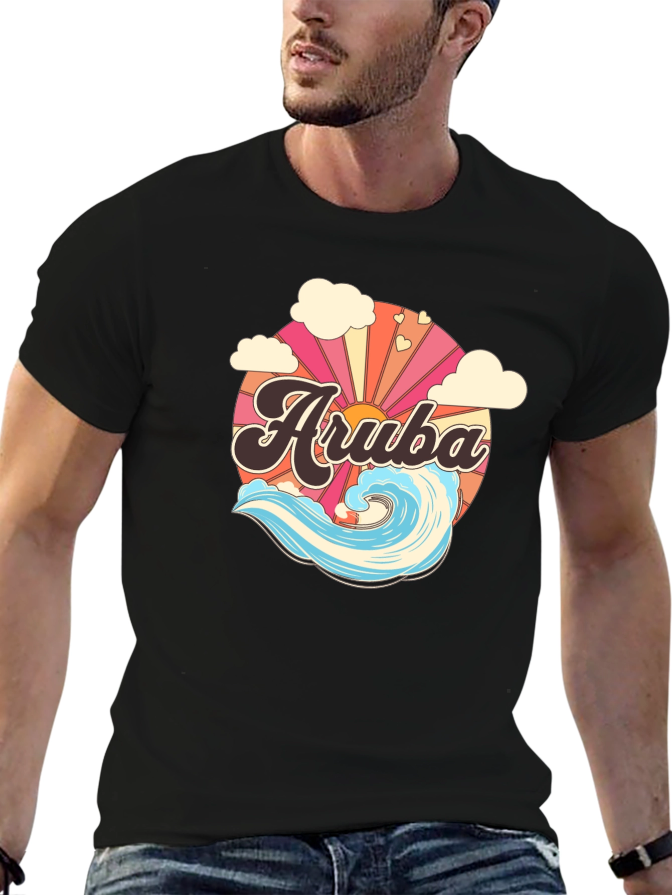 Camiseta Aruba Retro con Ola y Sol