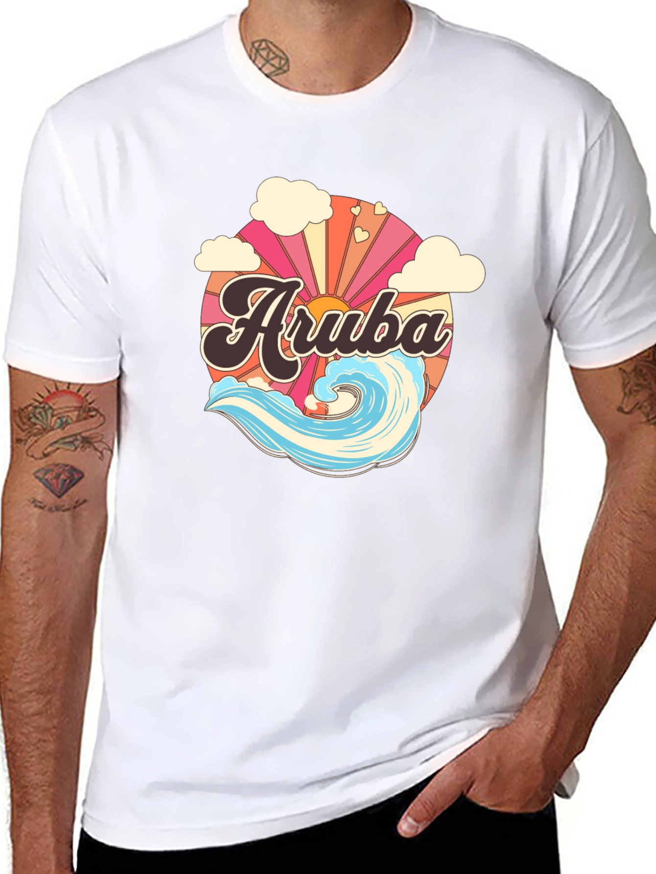 Camiseta Aruba Retro con Ola y Sol