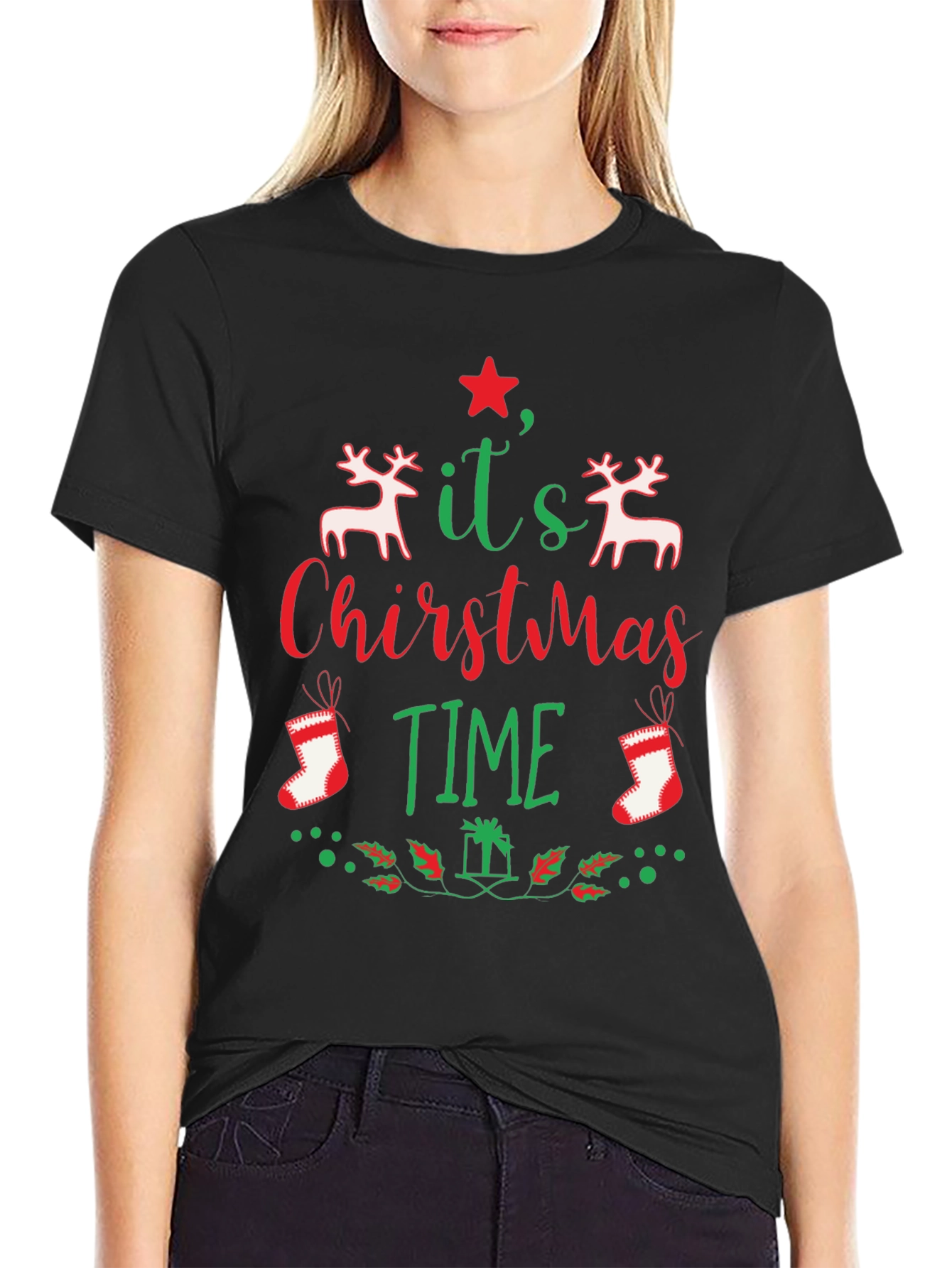 Camiseta Navideña Negra Its Christmas Time