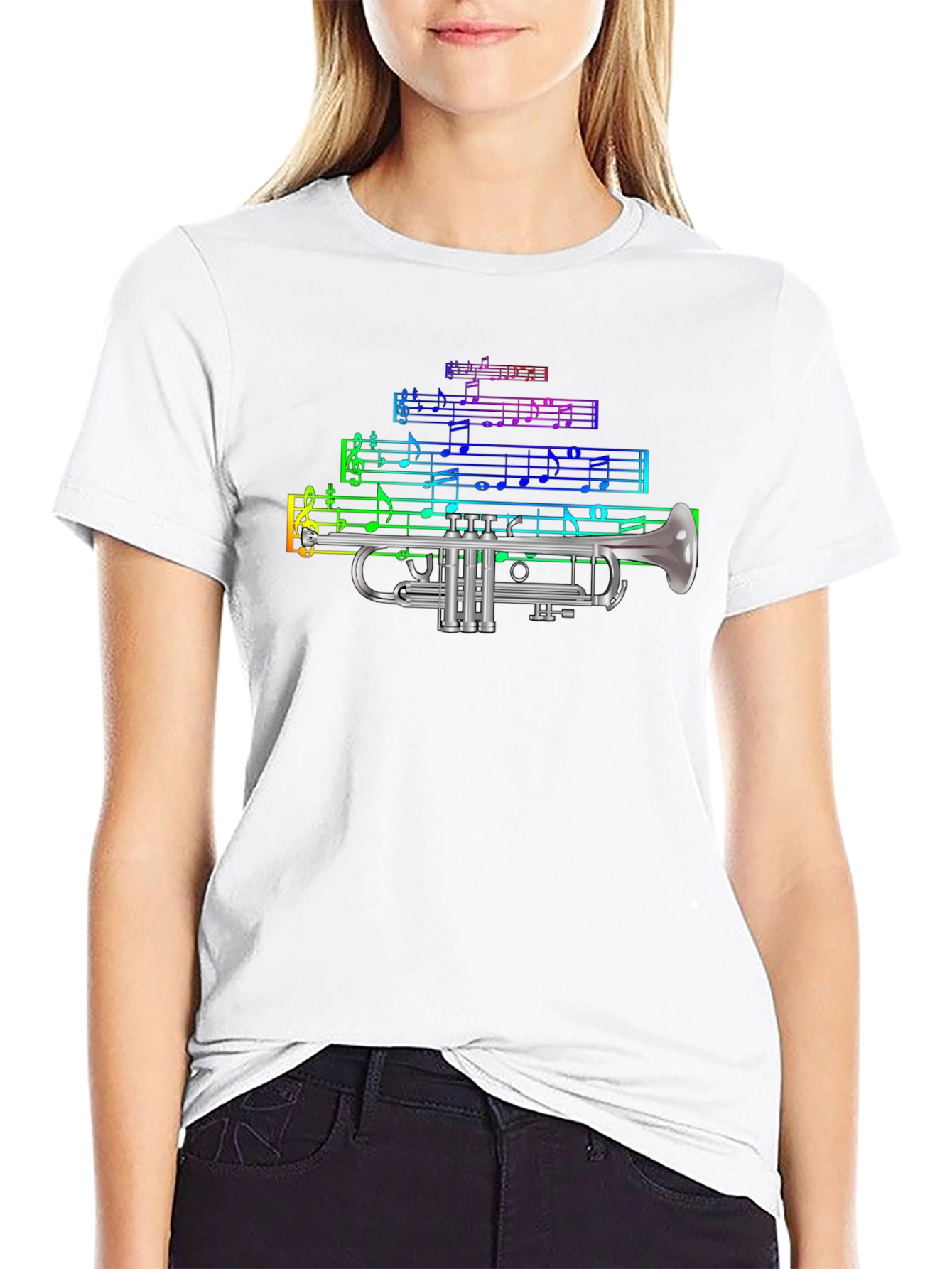 Camiseta Negra con Diseño de Trompeta Musical
