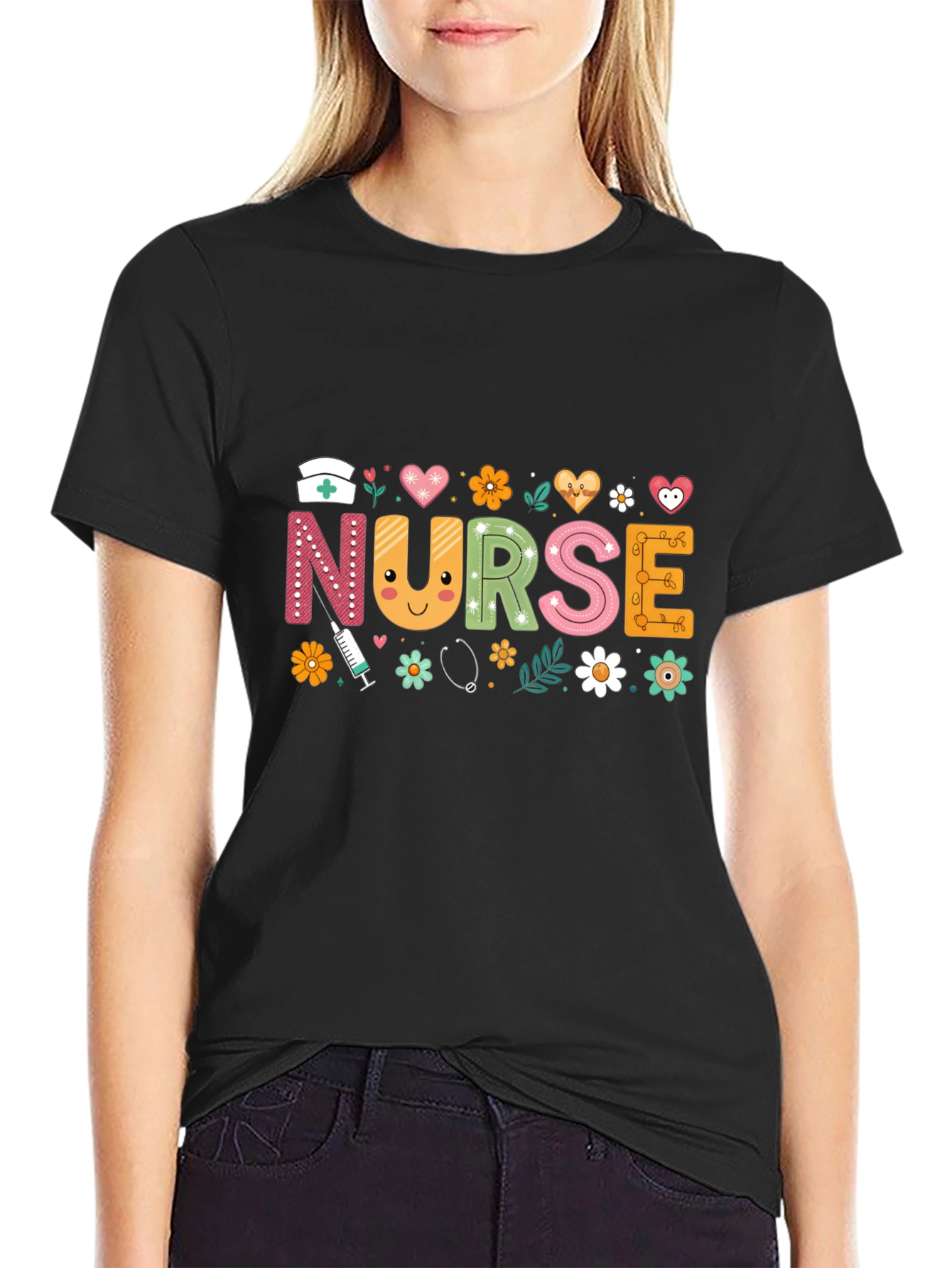 Camiseta Negra Nurse para Enfermeras