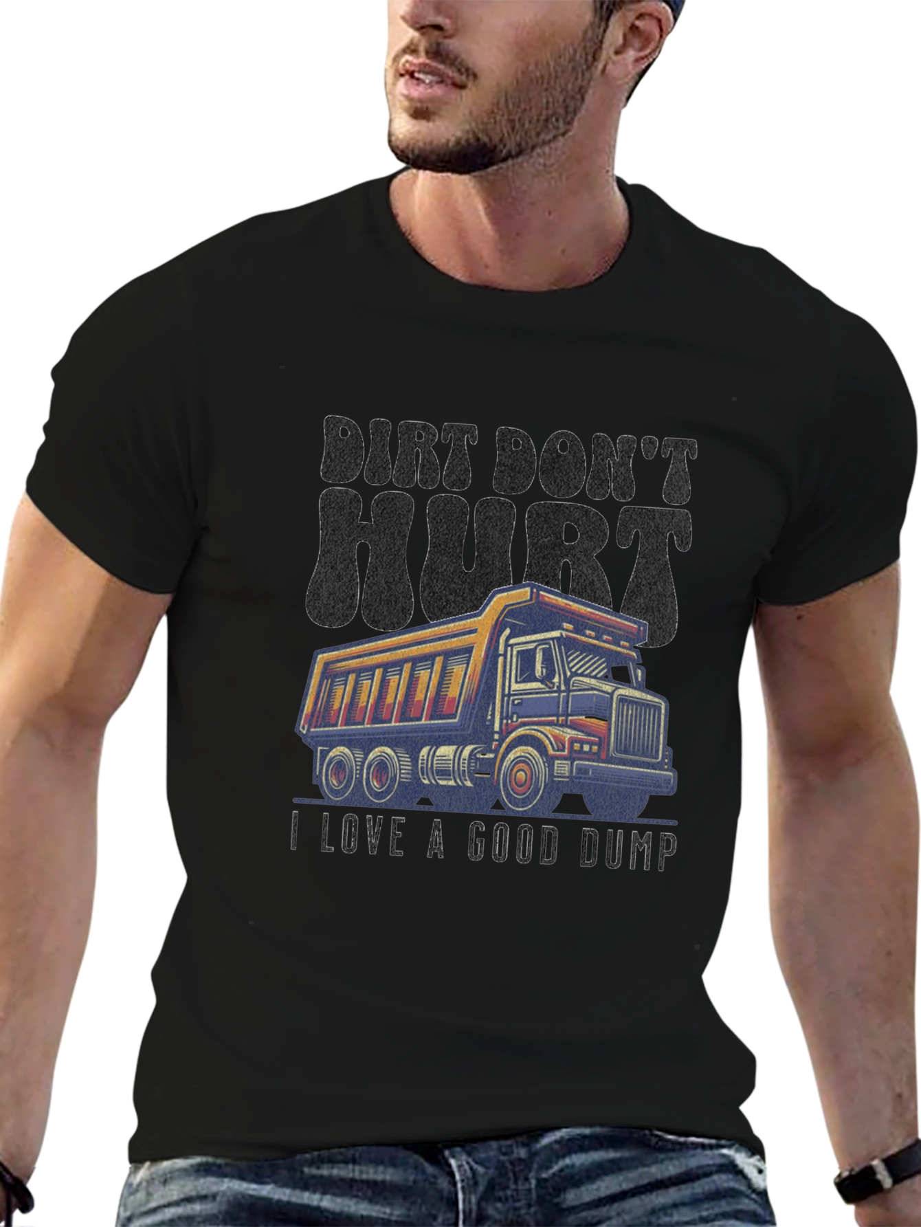Camiseta Negra con Diseño de Camión Volquete
