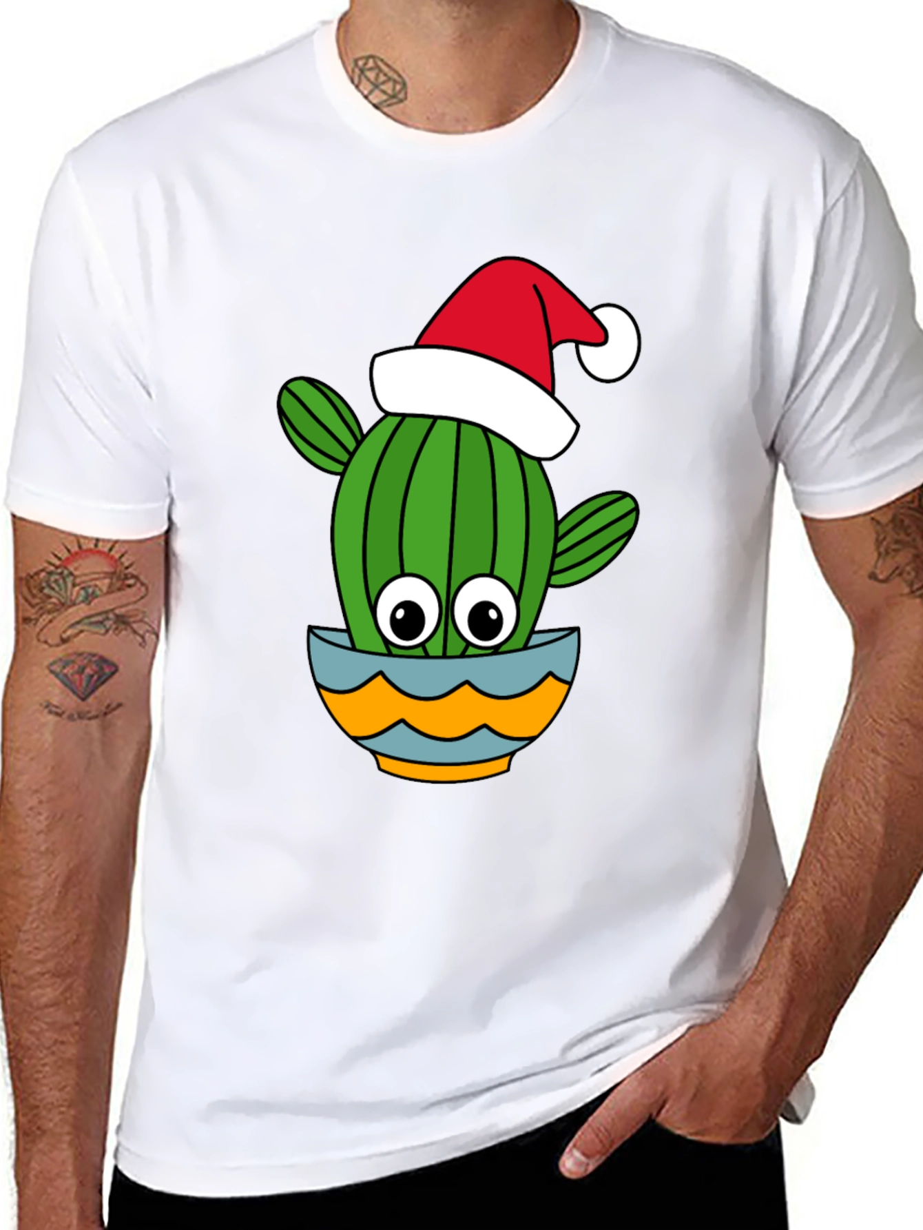 Camiseta Negra con Cactus Navideño